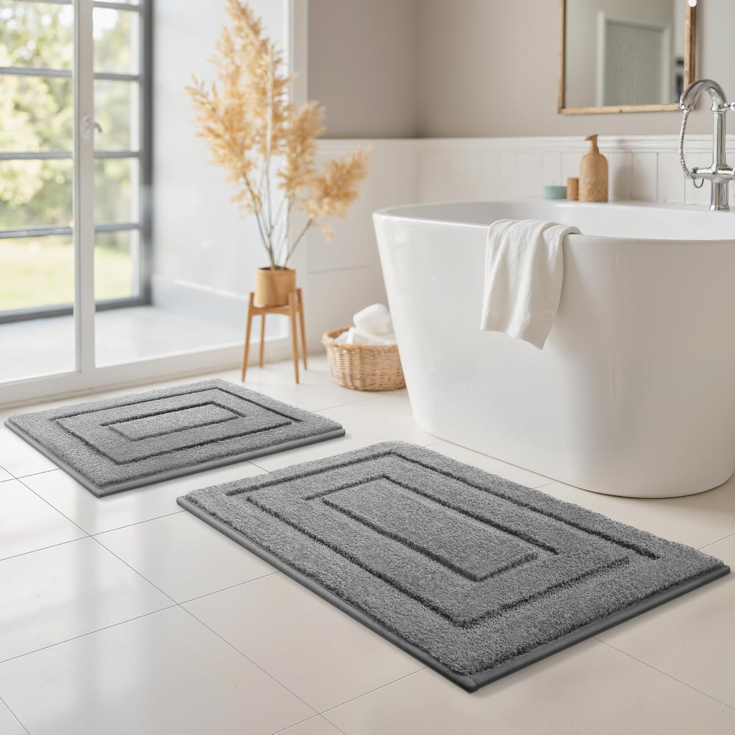image:imageGRANNY SAYS Gray Bathroom Rugs Bath Mats for Bathroom NonSlip Super Soft and Water Absorbent Microfiber Bath Rugs Machine Wash Dry Bath Rugs for Floor Tub and Shower 16 x 24Deep Gray