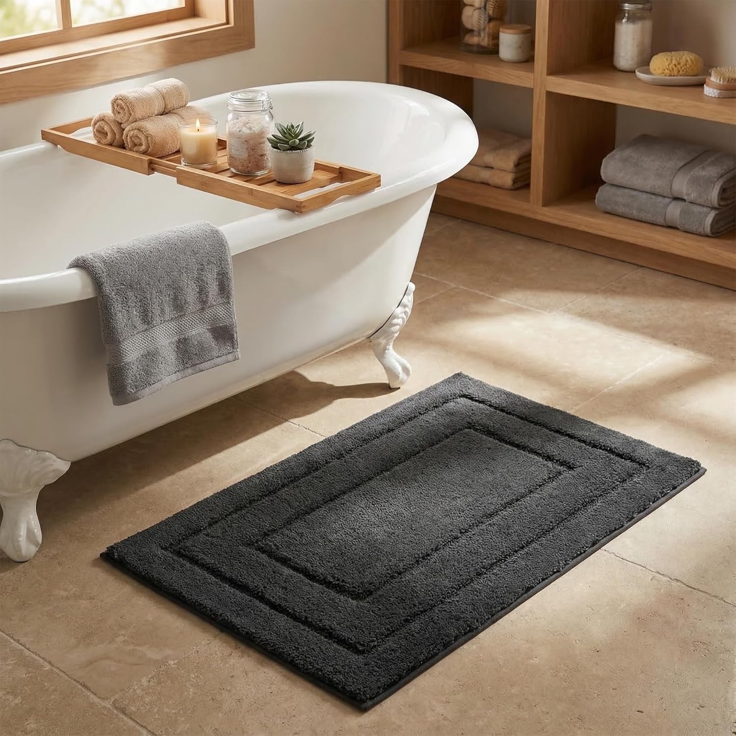 image:imageGRANNY SAYS Gray Bathroom Rugs Bath Mats for Bathroom NonSlip Super Soft and Water Absorbent Microfiber Bath Rugs Machine Wash Dry Bath Rugs for Floor Tub and Shower 16 x 24Charcoal Gray