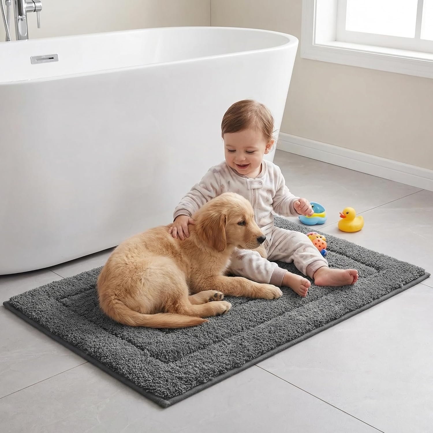 image:imageGRANNY SAYS Gray Bathroom Rugs Bath Mats for Bathroom NonSlip Super Soft and Water Absorbent Microfiber Bath Rugs Machine Wash Dry Bath Rugs for Floor Tub and Shower 16 x 24Deep Gray