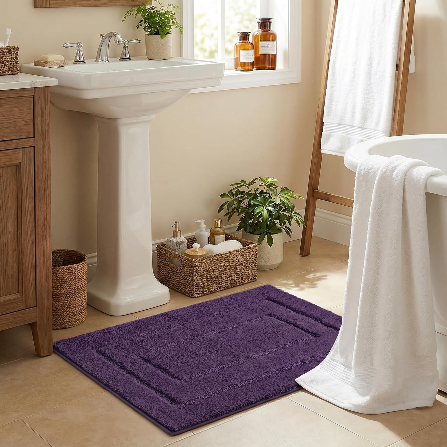 image:imageGRANNY SAYS Gray Bathroom Rugs Bath Mats for Bathroom NonSlip Super Soft and Water Absorbent Microfiber Bath Rugs Machine Wash Dry Bath Rugs for Floor Tub and Shower 16 x 24Purple