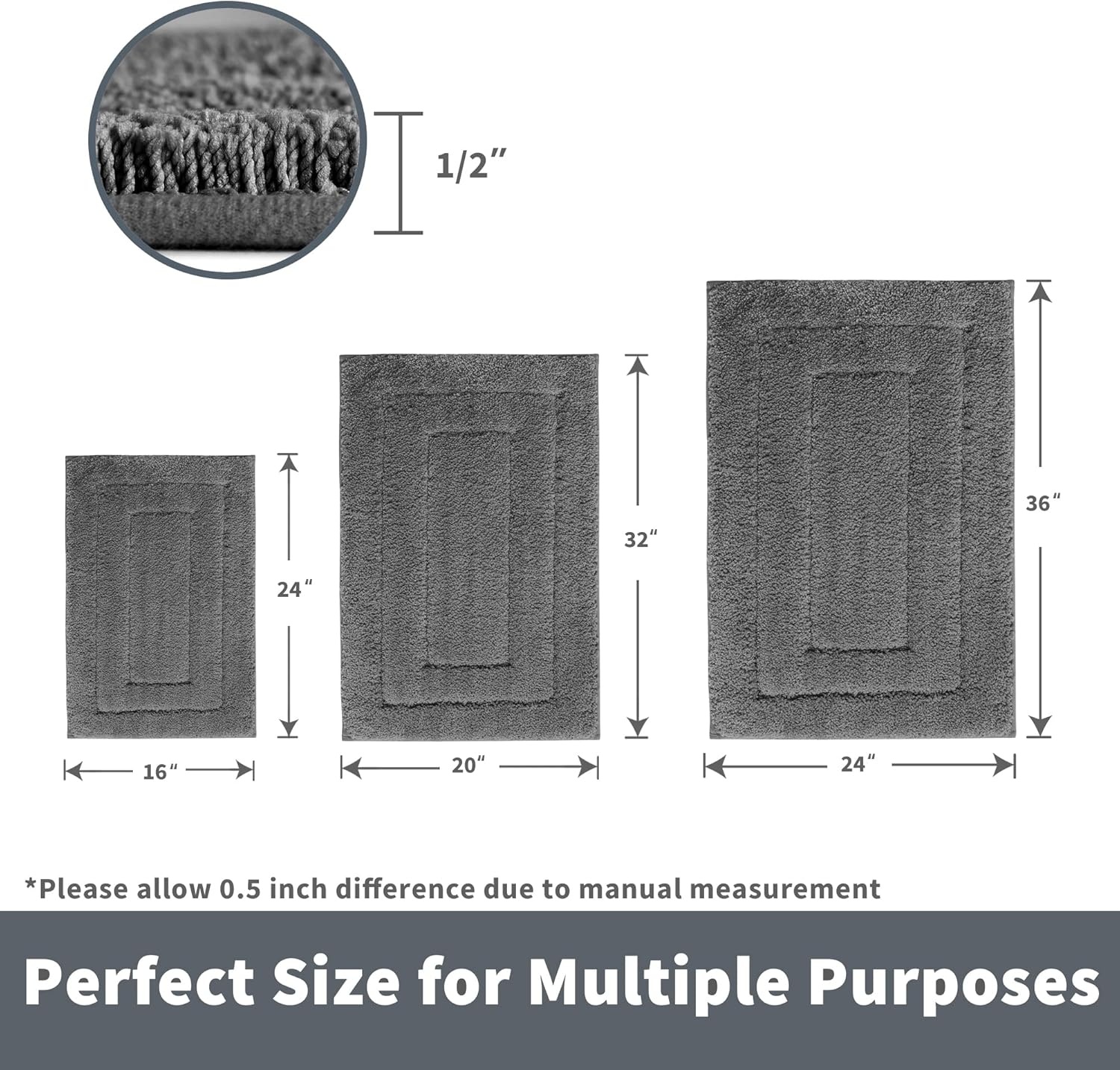 image:imageGRANNY SAYS Gray Bathroom Rugs Bath Mats for Bathroom NonSlip Super Soft and Water Absorbent Microfiber Bath Rugs Machine Wash Dry Bath Rugs for Floor Tub and Shower 16 x 24Deep Gray