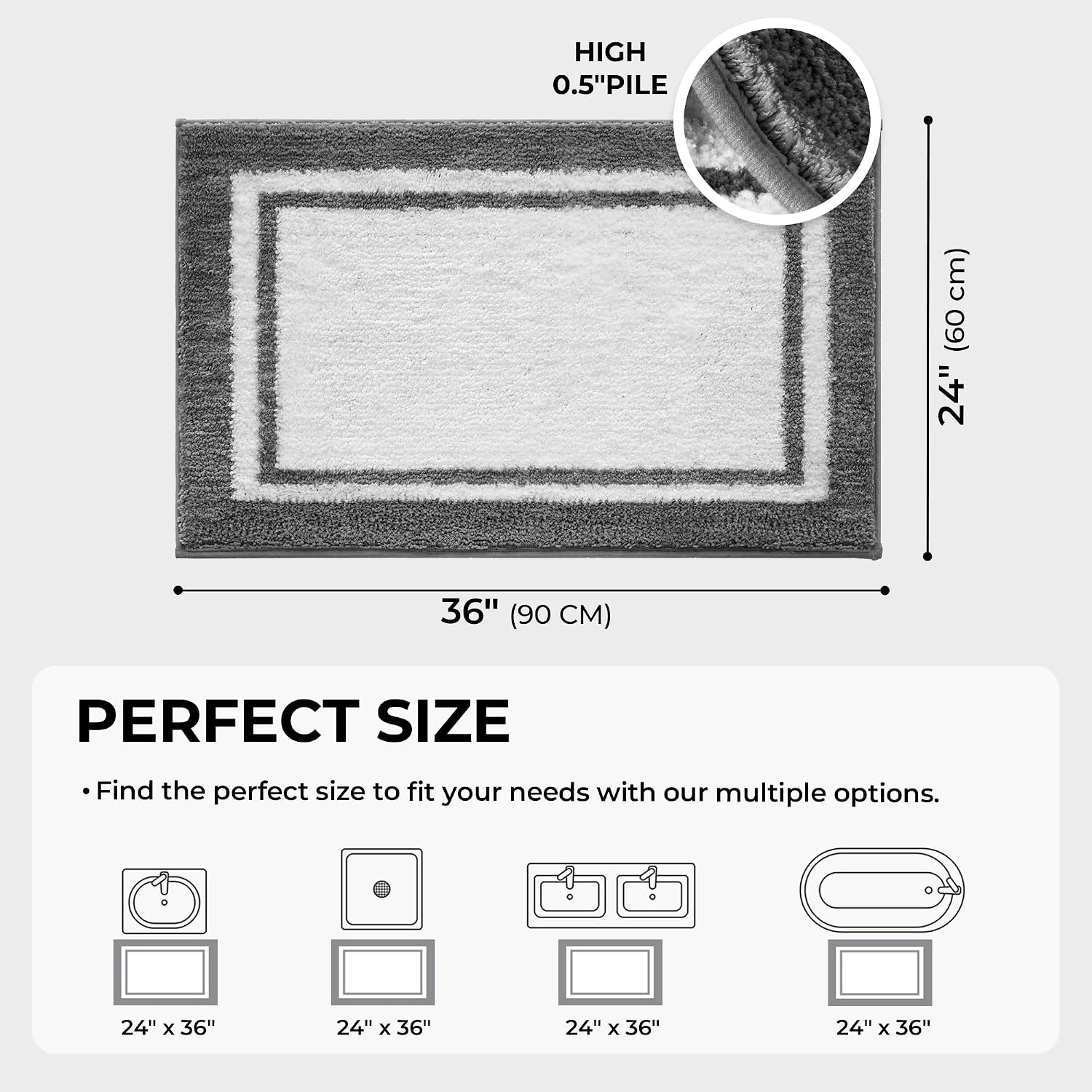 image:imageGRANNY SAYS Gray Bathroom Rugs Bath Mats for Bathroom NonSlip Super Soft and Water Absorbent Microfiber Bath Rugs Machine Wash Dry Bath Rugs for Floor Tub and Shower 16 x 24Ddeep Grey
