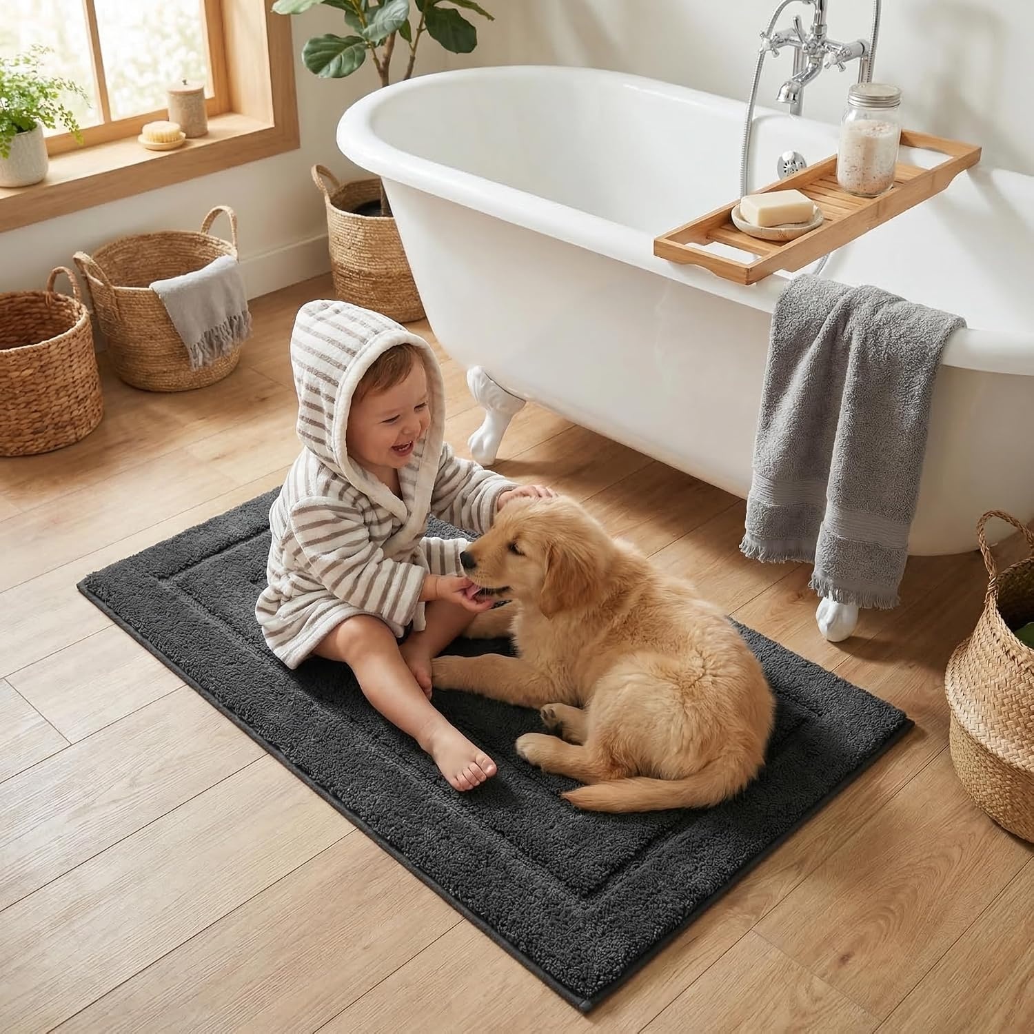 image:imageGRANNY SAYS Gray Bathroom Rugs Bath Mats for Bathroom NonSlip Super Soft and Water Absorbent Microfiber Bath Rugs Machine Wash Dry Bath Rugs for Floor Tub and Shower 16 x 24Charcoal Gray