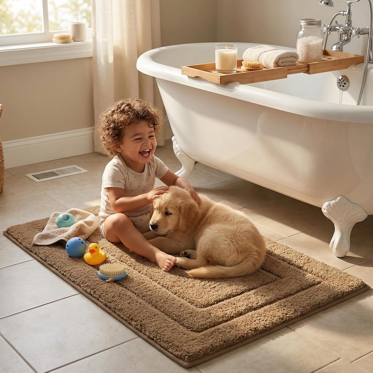 image:imageGRANNY SAYS Gray Bathroom Rugs Bath Mats for Bathroom NonSlip Super Soft and Water Absorbent Microfiber Bath Rugs Machine Wash Dry Bath Rugs for Floor Tub and Shower 16 x 24Champagne