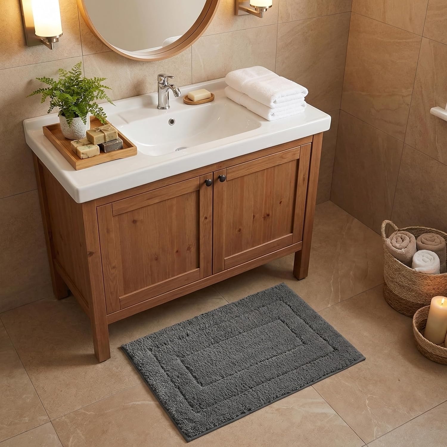 image:imageGRANNY SAYS Gray Bathroom Rugs Bath Mats for Bathroom NonSlip Super Soft and Water Absorbent Microfiber Bath Rugs Machine Wash Dry Bath Rugs for Floor Tub and Shower 16 x 24Deep Gray