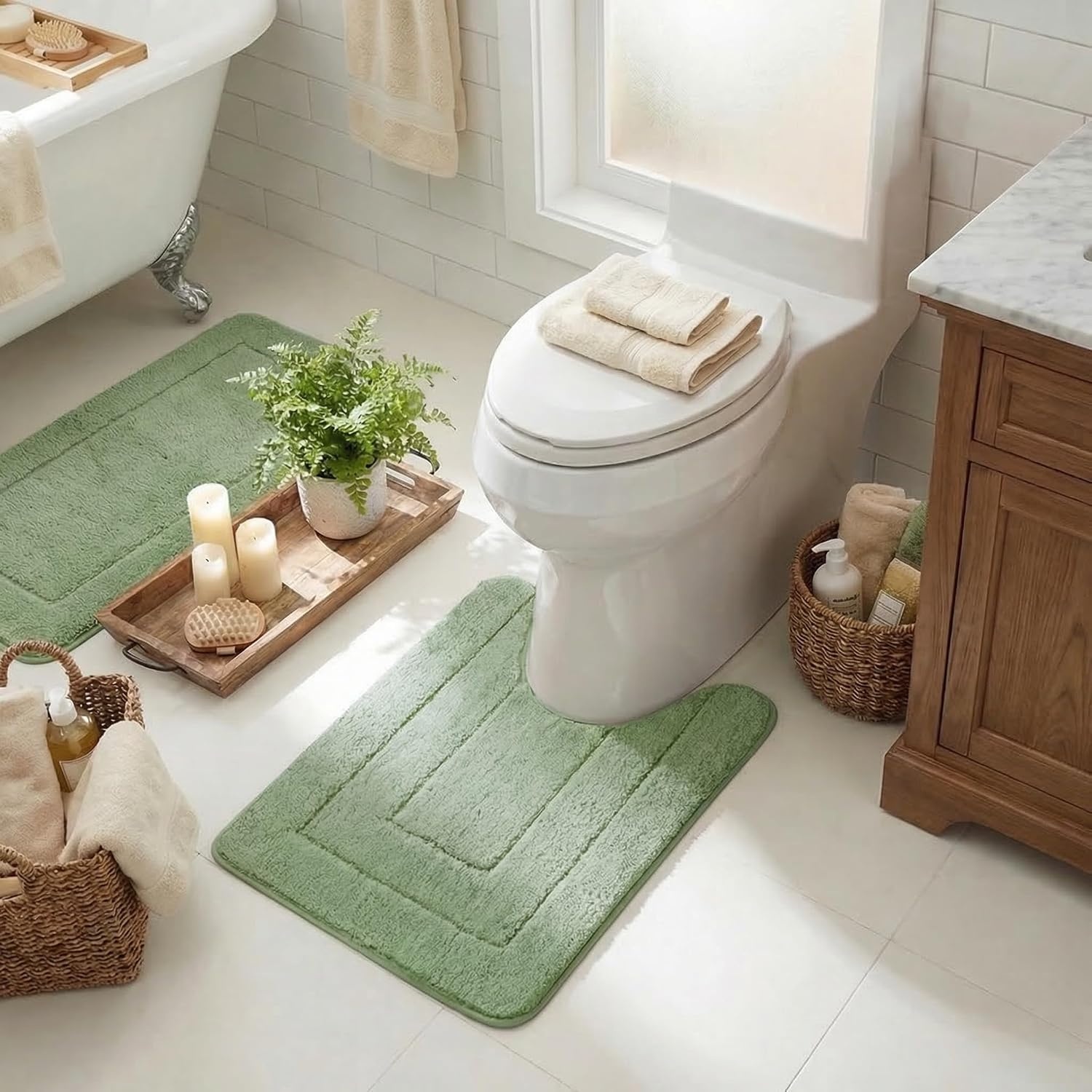 image:imageGRANNY SAYS Gray Bathroom Rugs Bath Mats for Bathroom NonSlip Super Soft and Water Absorbent Microfiber Bath Rugs Machine Wash Dry Bath Rugs for Floor Tub and Shower 16 x 24Green