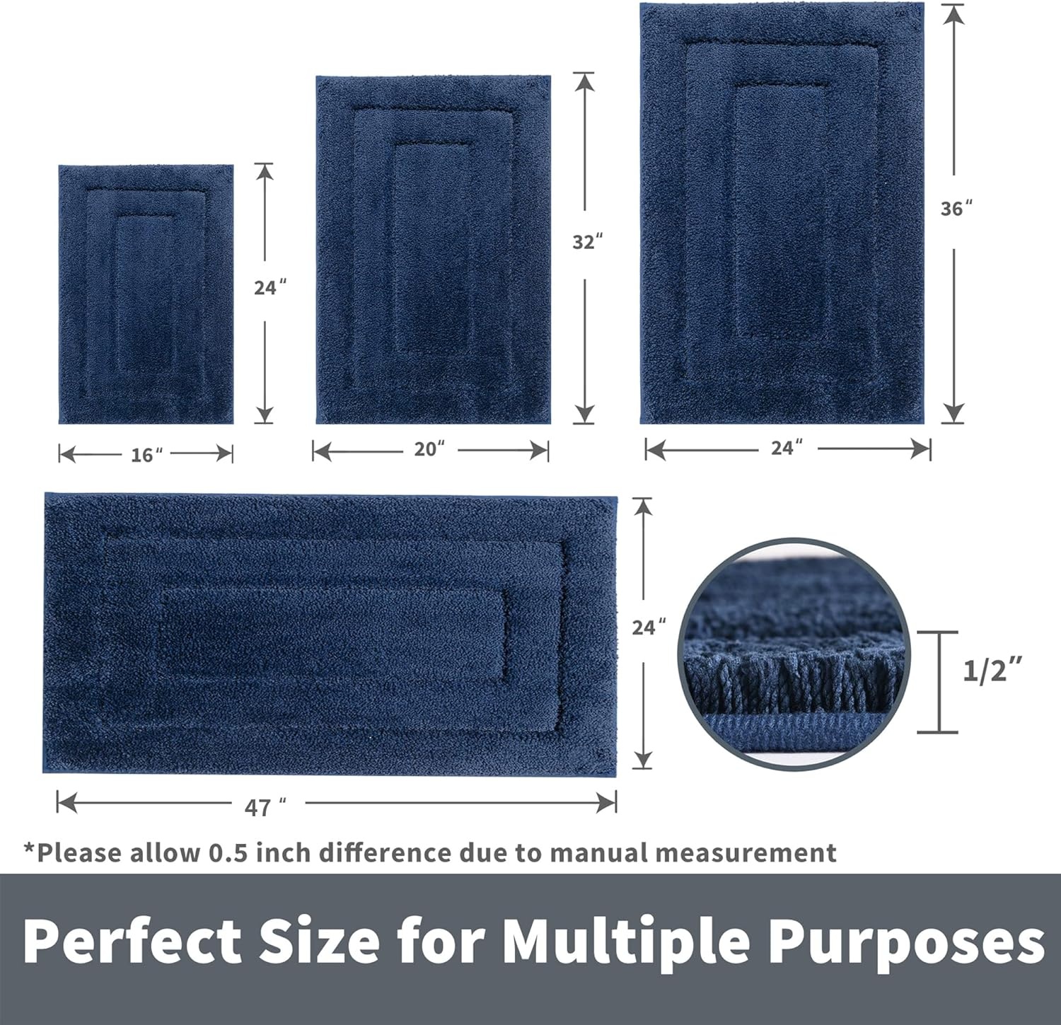 image:imageGRANNY SAYS Gray Bathroom Rugs Bath Mats for Bathroom NonSlip Super Soft and Water Absorbent Microfiber Bath Rugs Machine Wash Dry Bath Rugs for Floor Tub and Shower 16 x 24Deep Blue
