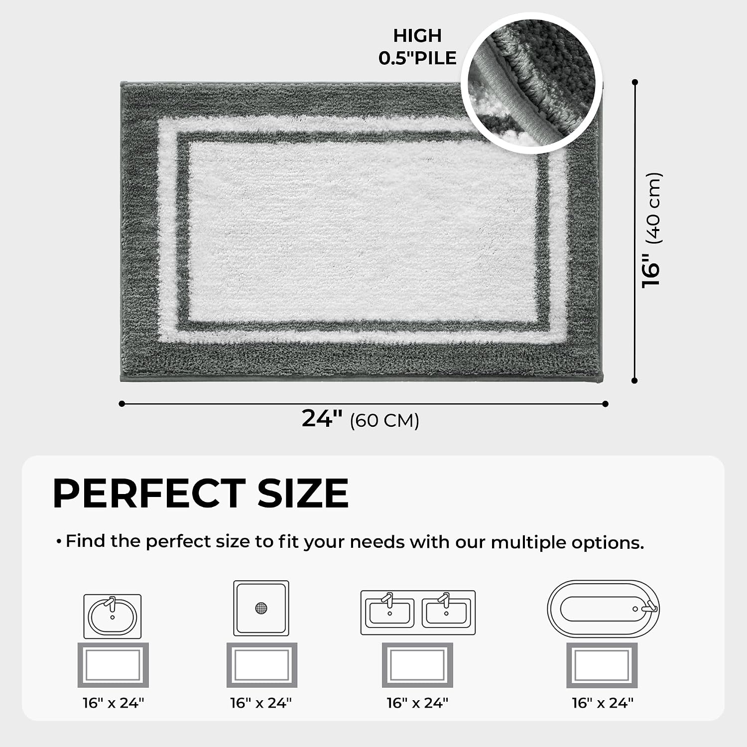 image:imageGRANNY SAYS Gray Bathroom Rugs Bath Mats for Bathroom NonSlip Super Soft and Water Absorbent Microfiber Bath Rugs Machine Wash Dry Bath Rugs for Floor Tub and Shower 16 x 24Ddeep Grey