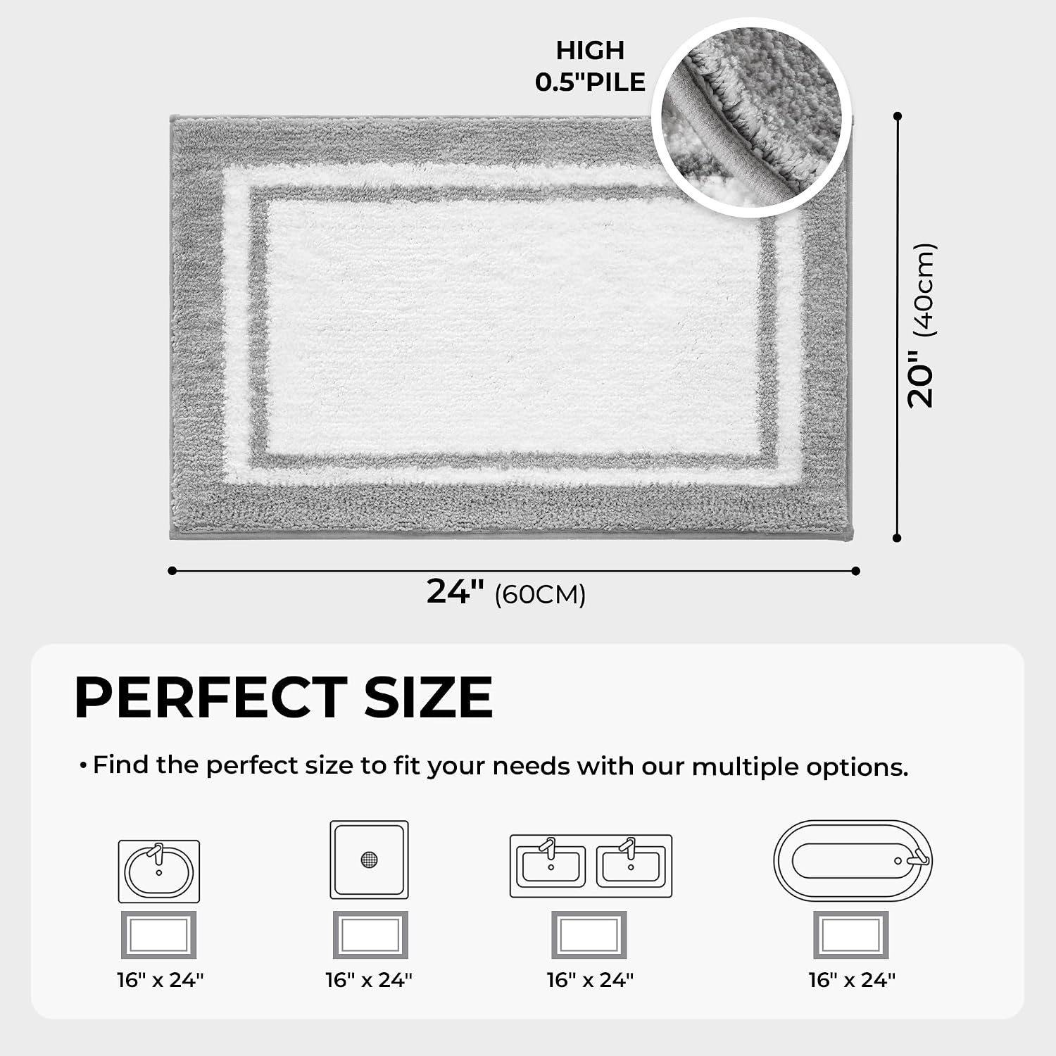 image:imageGRANNY SAYS Gray Bathroom Rugs Bath Mats for Bathroom NonSlip Super Soft and Water Absorbent Microfiber Bath Rugs Machine Wash Dry Bath Rugs for Floor Tub and Shower 16 x 24Dgrey
