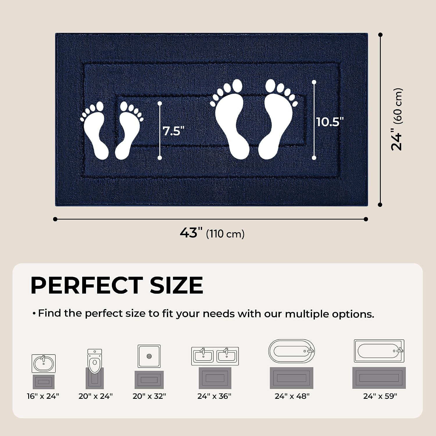 image:imageGRANNY SAYS Gray Bathroom Rugs Bath Mats for Bathroom NonSlip Super Soft and Water Absorbent Microfiber Bath Rugs Machine Wash Dry Bath Rugs for Floor Tub and Shower 16 x 24Deep Blue