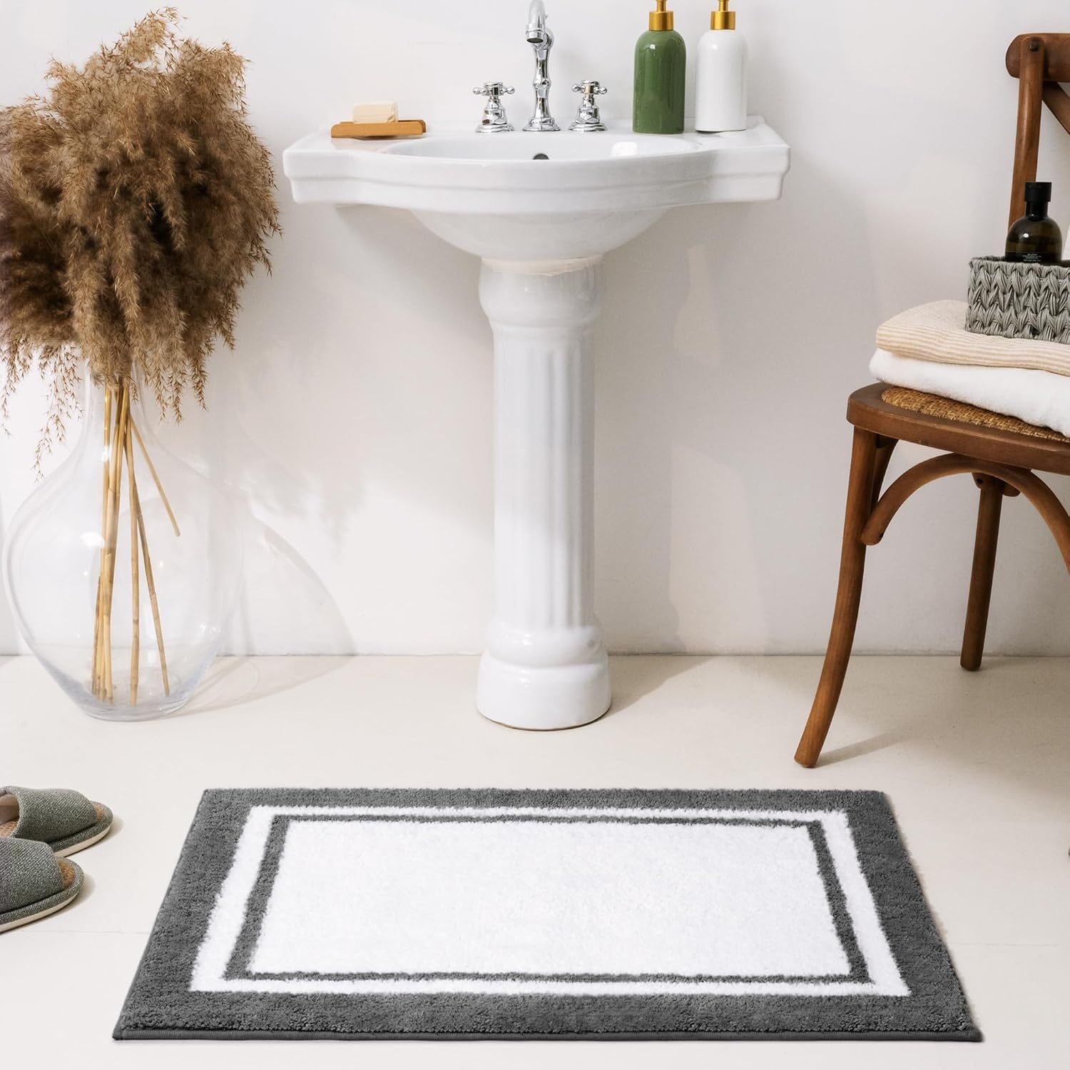 image:imageGRANNY SAYS Gray Bathroom Rugs Bath Mats for Bathroom NonSlip Super Soft and Water Absorbent Microfiber Bath Rugs Machine Wash Dry Bath Rugs for Floor Tub and Shower 16 x 24Ddeep Grey