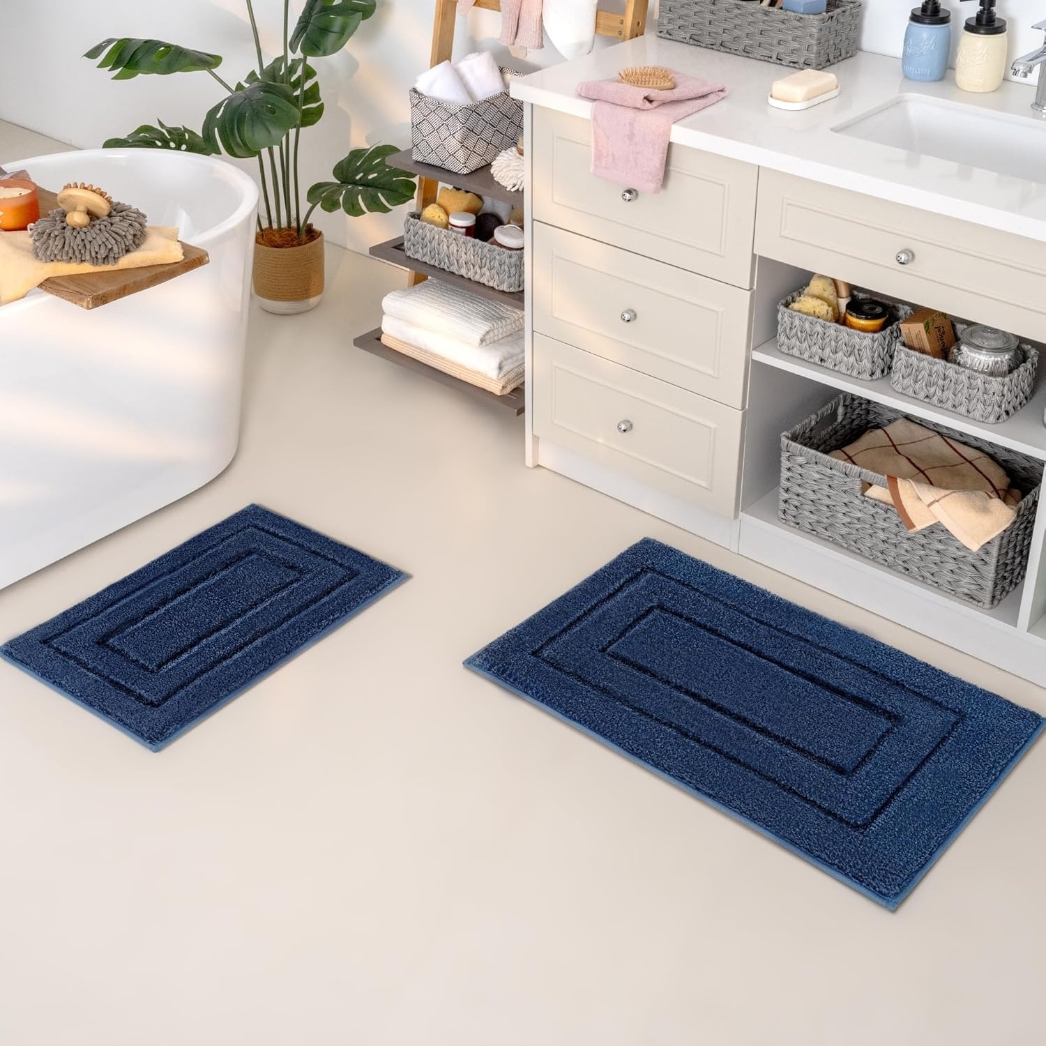 image:imageGRANNY SAYS Gray Bathroom Rugs Bath Mats for Bathroom NonSlip Super Soft and Water Absorbent Microfiber Bath Rugs Machine Wash Dry Bath Rugs for Floor Tub and Shower 16 x 24Deep Blue