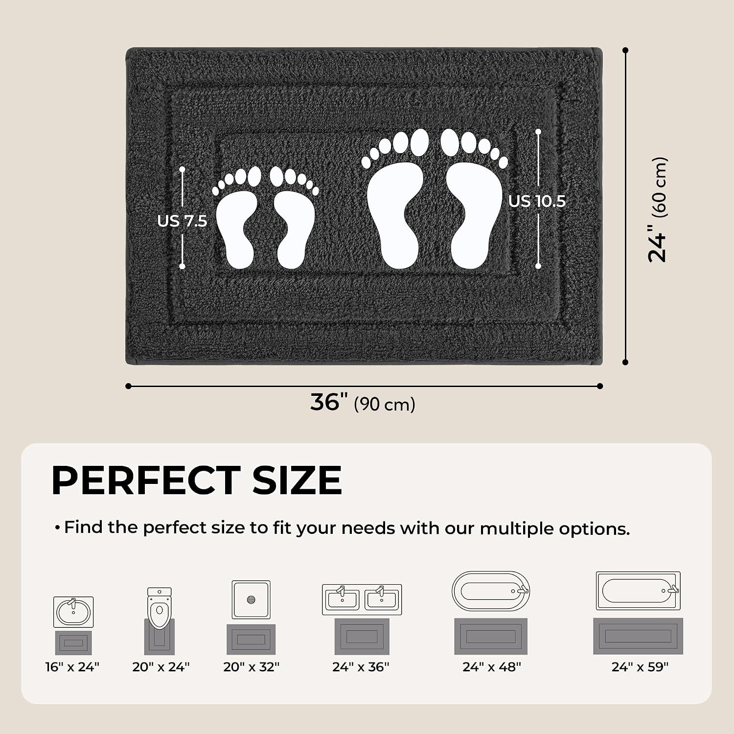 image:imageGRANNY SAYS Gray Bathroom Rugs Bath Mats for Bathroom NonSlip Super Soft and Water Absorbent Microfiber Bath Rugs Machine Wash Dry Bath Rugs for Floor Tub and Shower 16 x 24Charcoal Gray