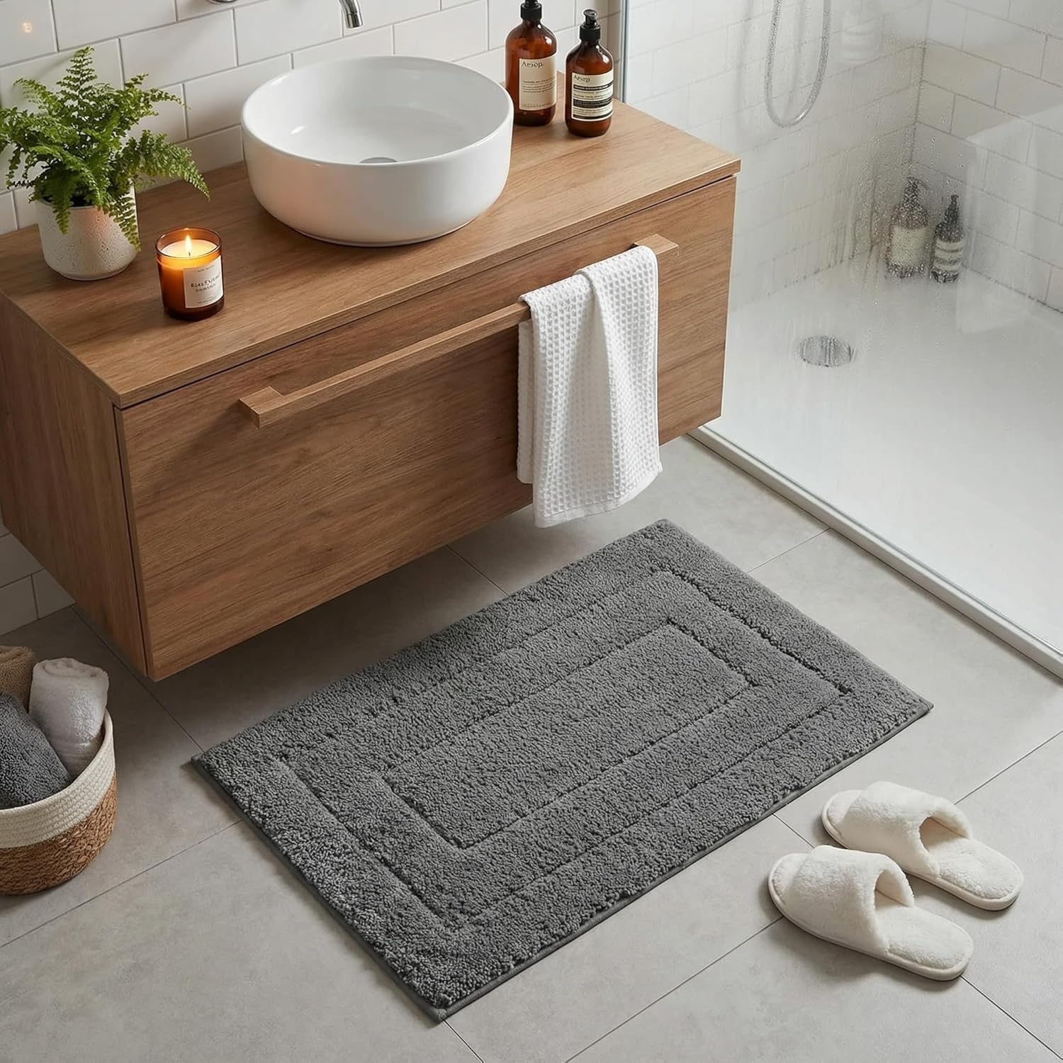 image:imageGRANNY SAYS Gray Bathroom Rugs Bath Mats for Bathroom NonSlip Super Soft and Water Absorbent Microfiber Bath Rugs Machine Wash Dry Bath Rugs for Floor Tub and Shower 16 x 24Deep Gray