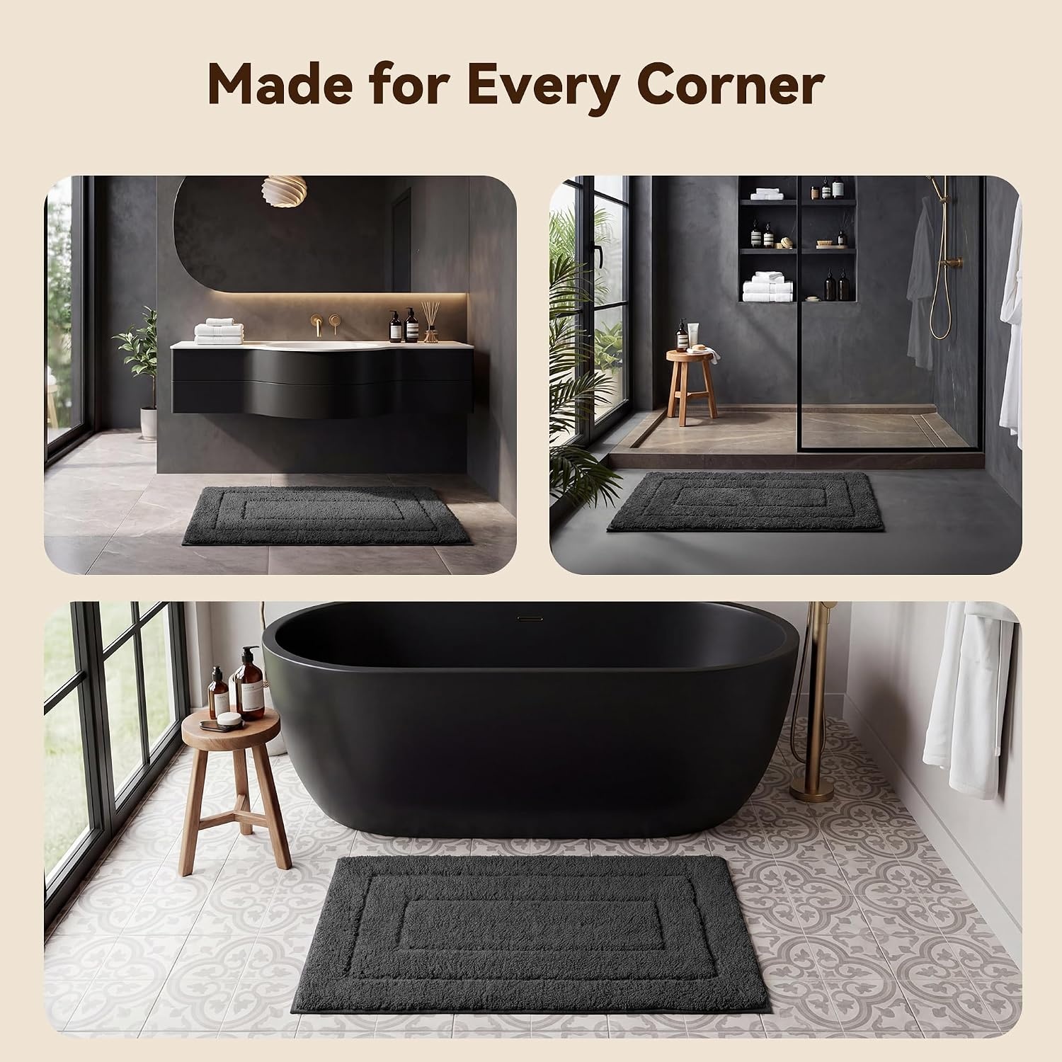 image:imageGRANNY SAYS Gray Bathroom Rugs Bath Mats for Bathroom NonSlip Super Soft and Water Absorbent Microfiber Bath Rugs Machine Wash Dry Bath Rugs for Floor Tub and Shower 16 x 24Charcoal Gray