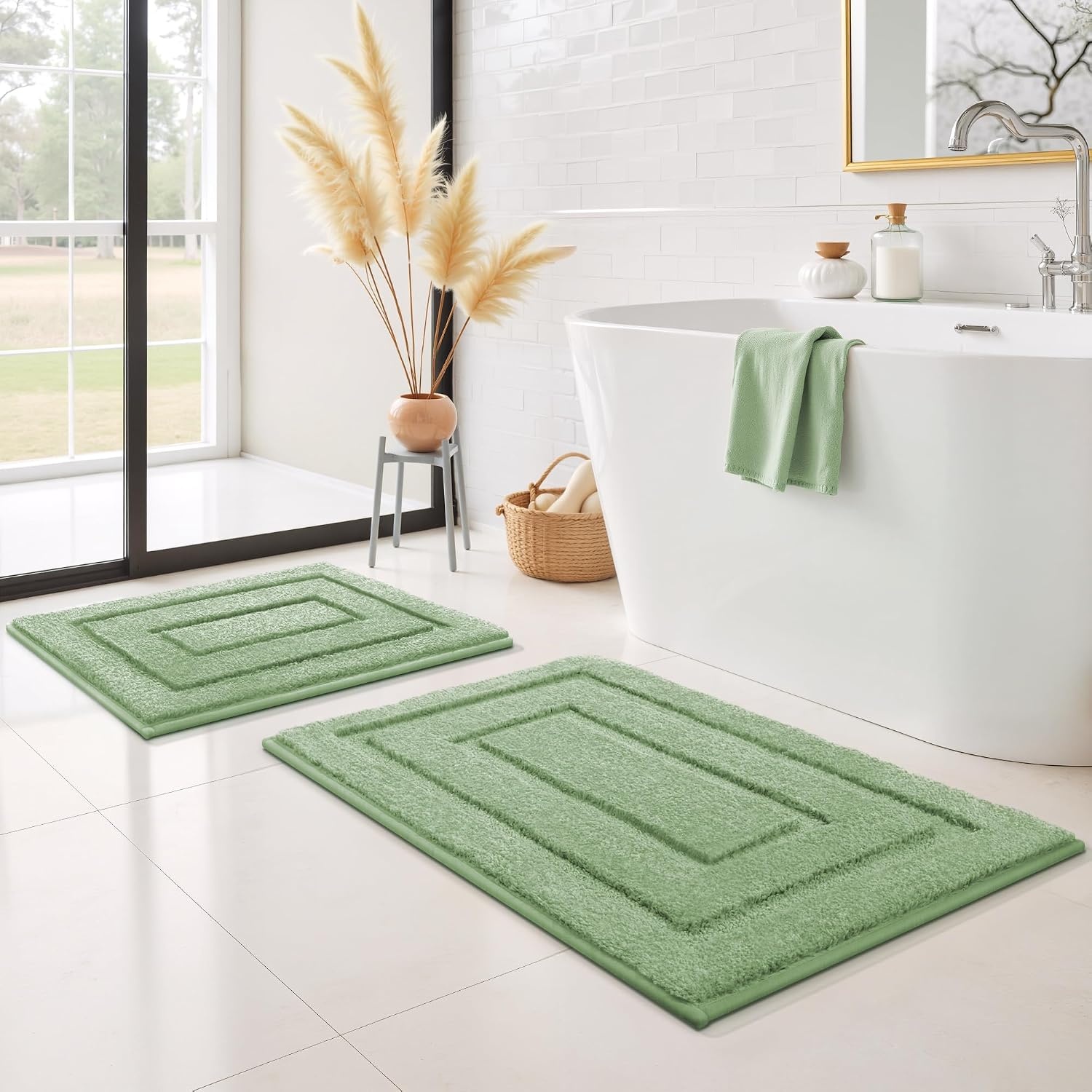 image:imageGRANNY SAYS Gray Bathroom Rugs Bath Mats for Bathroom NonSlip Super Soft and Water Absorbent Microfiber Bath Rugs Machine Wash Dry Bath Rugs for Floor Tub and Shower 16 x 24Green