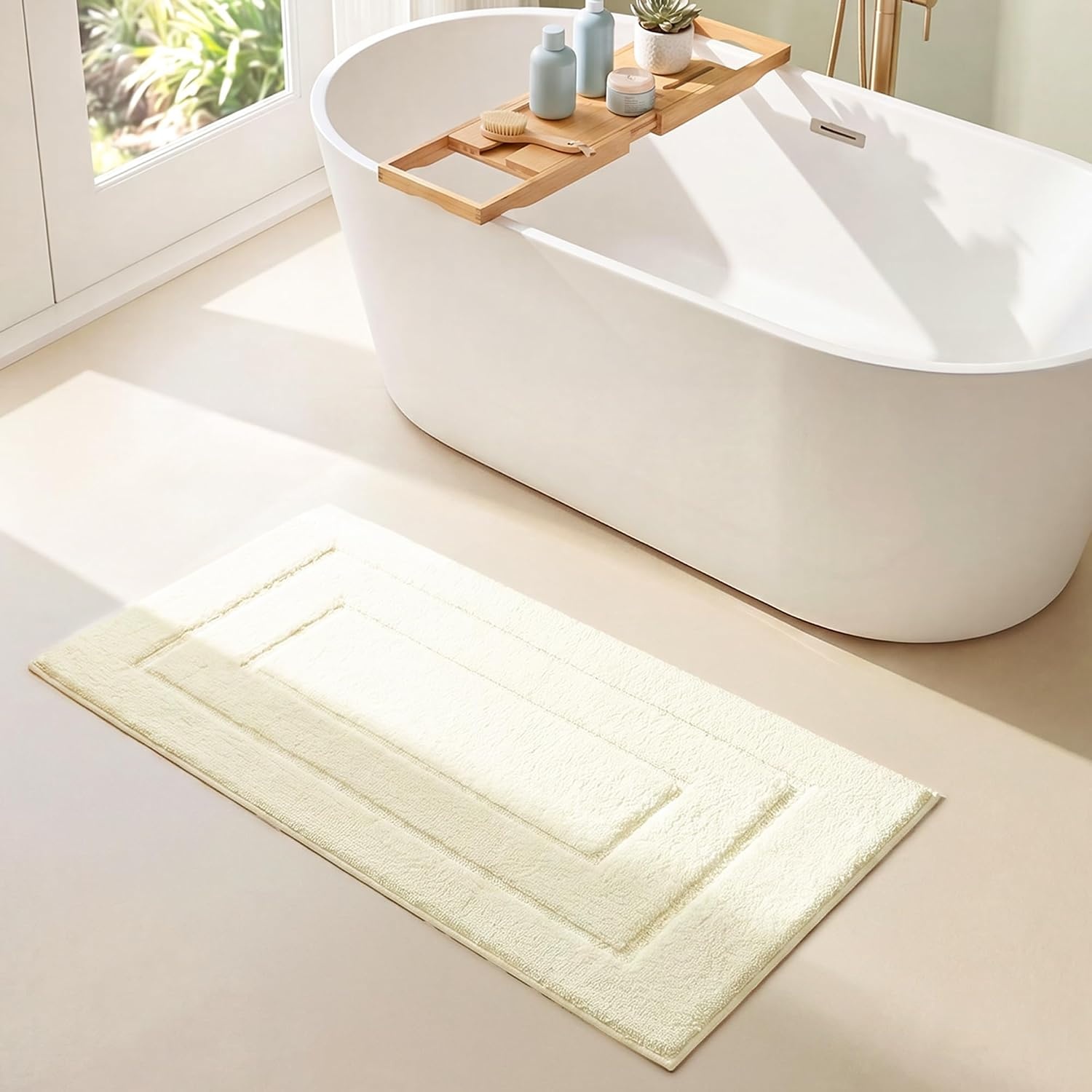image:imageGRANNY SAYS Gray Bathroom Rugs Bath Mats for Bathroom NonSlip Super Soft and Water Absorbent Microfiber Bath Rugs Machine Wash Dry Bath Rugs for Floor Tub and Shower 16 x 24Cream White