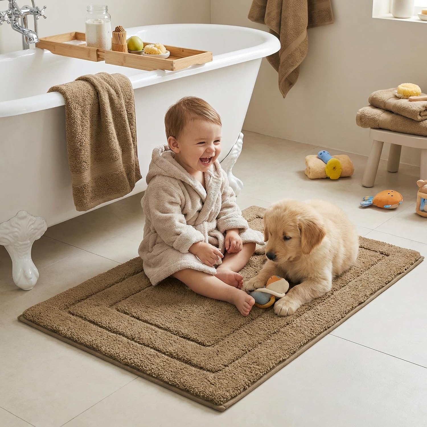 image:imageGRANNY SAYS Gray Bathroom Rugs Bath Mats for Bathroom NonSlip Super Soft and Water Absorbent Microfiber Bath Rugs Machine Wash Dry Bath Rugs for Floor Tub and Shower 16 x 24Champagne