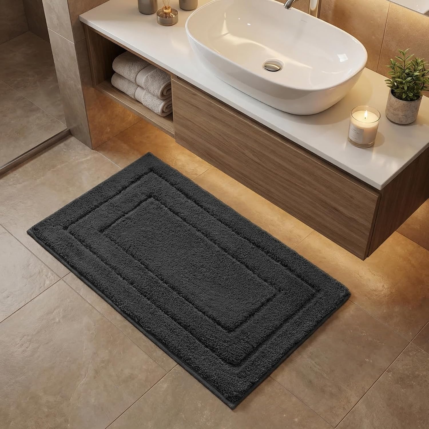 image:imageGRANNY SAYS Gray Bathroom Rugs Bath Mats for Bathroom NonSlip Super Soft and Water Absorbent Microfiber Bath Rugs Machine Wash Dry Bath Rugs for Floor Tub and Shower 16 x 24Charcoal Gray