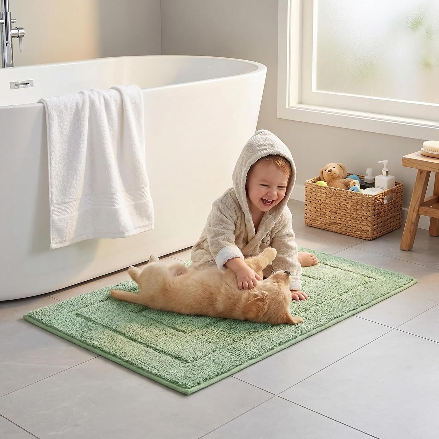 image:imageGRANNY SAYS Gray Bathroom Rugs Bath Mats for Bathroom NonSlip Super Soft and Water Absorbent Microfiber Bath Rugs Machine Wash Dry Bath Rugs for Floor Tub and Shower 16 x 24Green