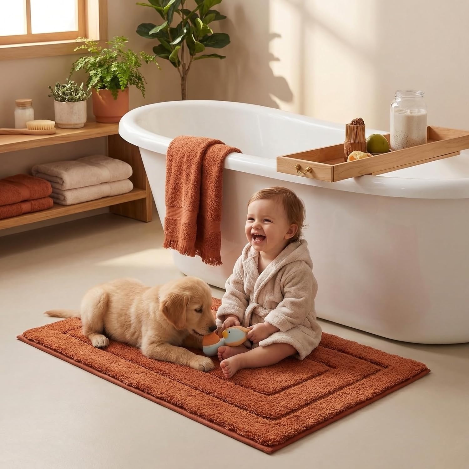 image:imageGRANNY SAYS Gray Bathroom Rugs Bath Mats for Bathroom NonSlip Super Soft and Water Absorbent Microfiber Bath Rugs Machine Wash Dry Bath Rugs for Floor Tub and Shower 16 x 24Terracotta