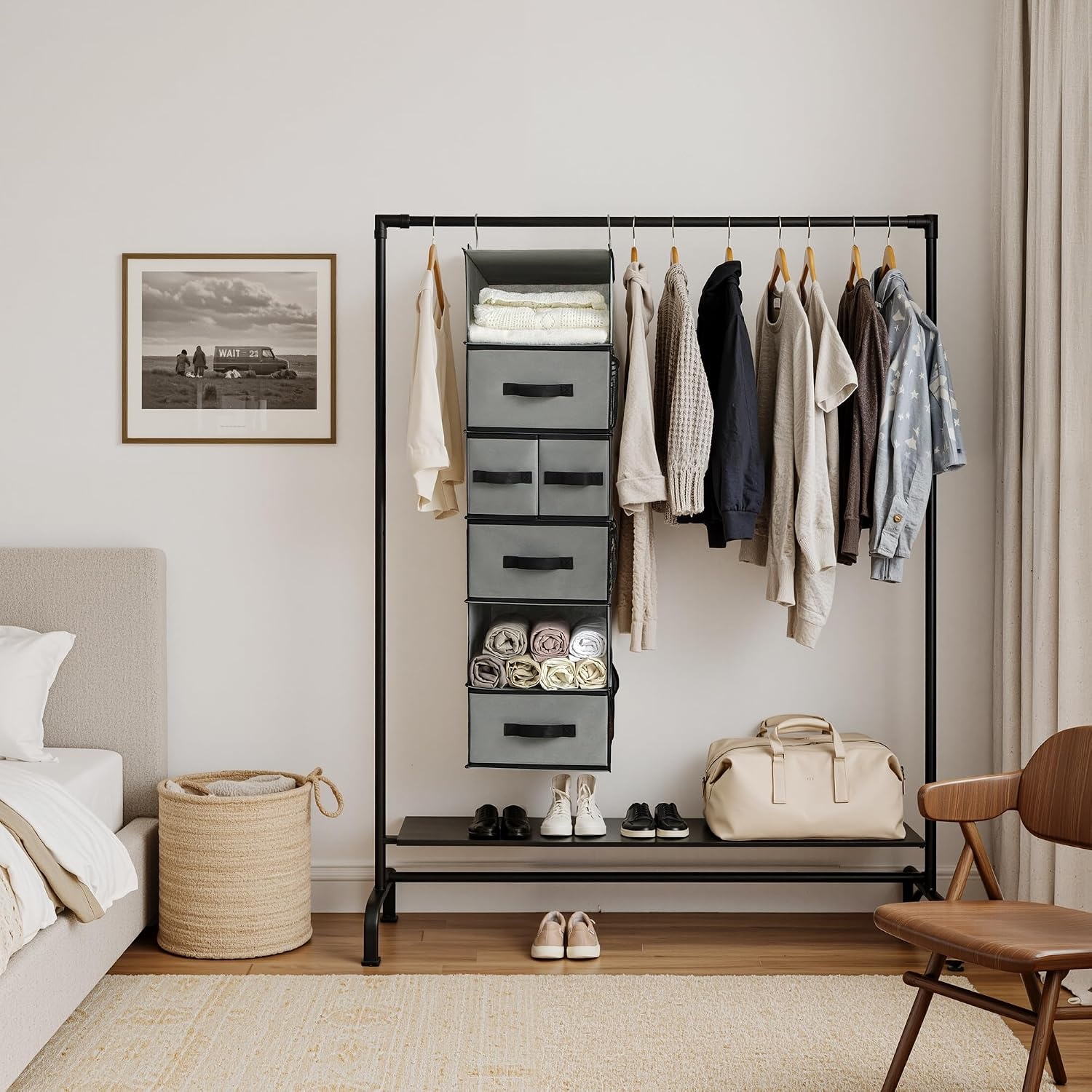 image:imageGRANNY SAYS Hanging Closet Organizer 6 Shelves Closet Organizers and Storage with 5 Drawers 6 Side Pockets Closet Hanging Organizer Hanging Storage Organizer for Closet Baby Clothes Gray6 Tier5 Drawersgrey