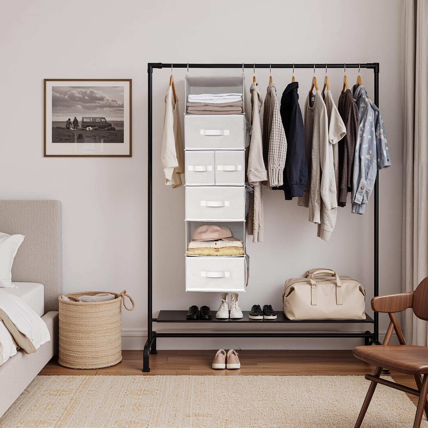 image:imageGRANNY SAYS Hanging Closet Organizer 6 Shelves Closet Organizers and Storage with 5 Drawers 6 Side Pockets Closet Hanging Organizer Hanging Storage Organizer for Closet Baby Clothes Gray6 Tier5 Drawerswhite