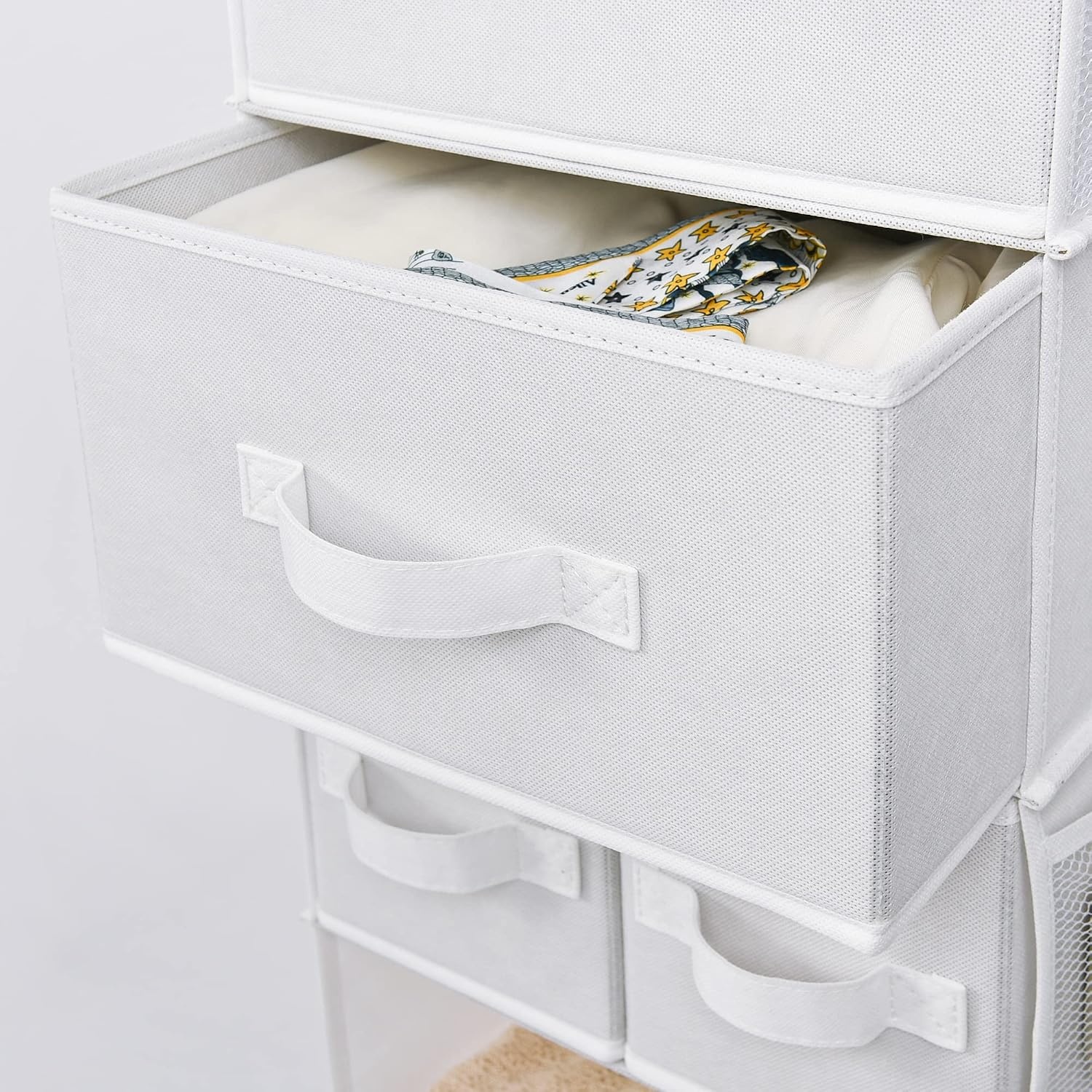 image:imageGRANNY SAYS Hanging Closet Organizer 6 Shelves Closet Organizers and Storage with 5 Drawers 6 Side Pockets Closet Hanging Organizer Hanging Storage Organizer for Closet Baby Clothes Gray6 Tier3 Drawerswhite