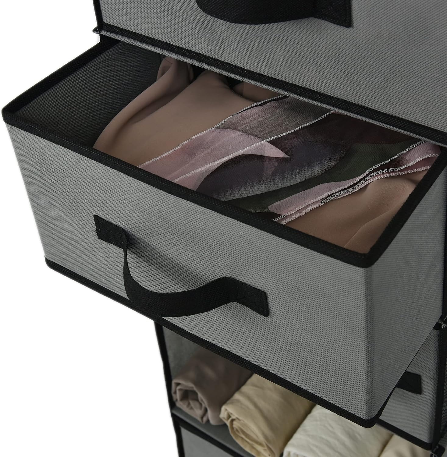 image:imageGRANNY SAYS Hanging Closet Organizer 6 Shelves Closet Organizers and Storage with 5 Drawers 6 Side Pockets Closet Hanging Organizer Hanging Storage Organizer for Closet Baby Clothes Gray6 Tier3 Drawersgrey