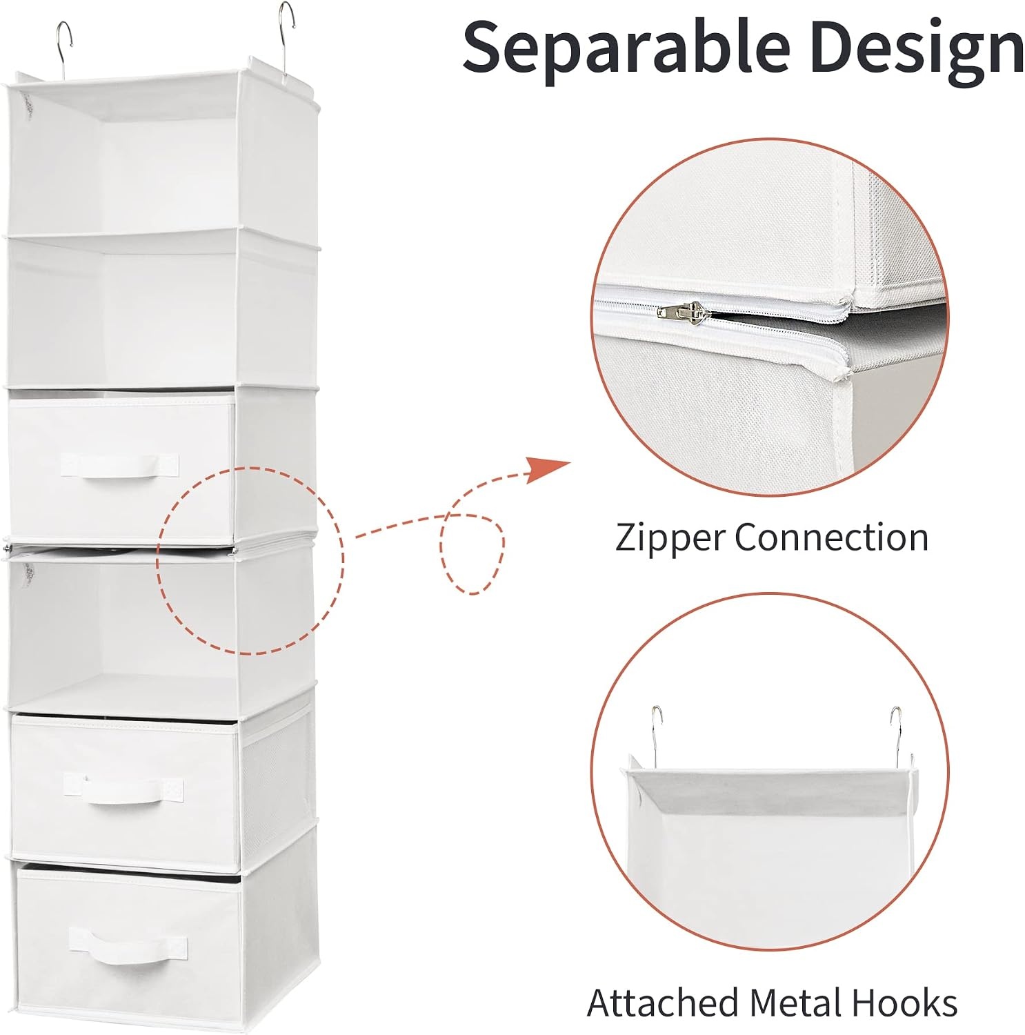 image:imageGRANNY SAYS Hanging Closet Organizer 6 Shelves Closet Organizers and Storage with 5 Drawers 6 Side Pockets Closet Hanging Organizer Hanging Storage Organizer for Closet Baby Clothes Gray6 Tier3 Drawerswhite
