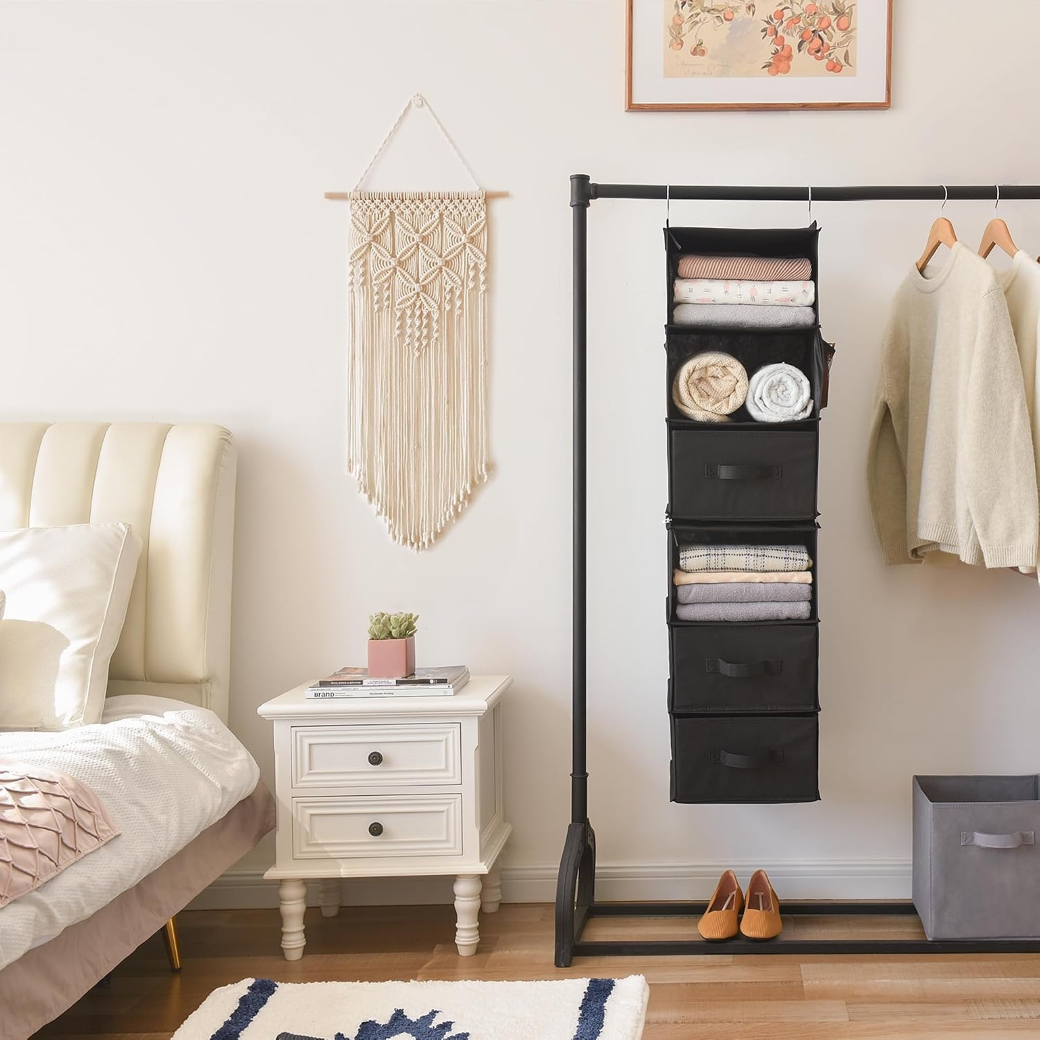 image:imageGRANNY SAYS Hanging Closet Organizer 6 Shelves Closet Organizers and Storage with 5 Drawers 6 Side Pockets Closet Hanging Organizer Hanging Storage Organizer for Closet Baby Clothes Gray6 Tier3 Drawersblack