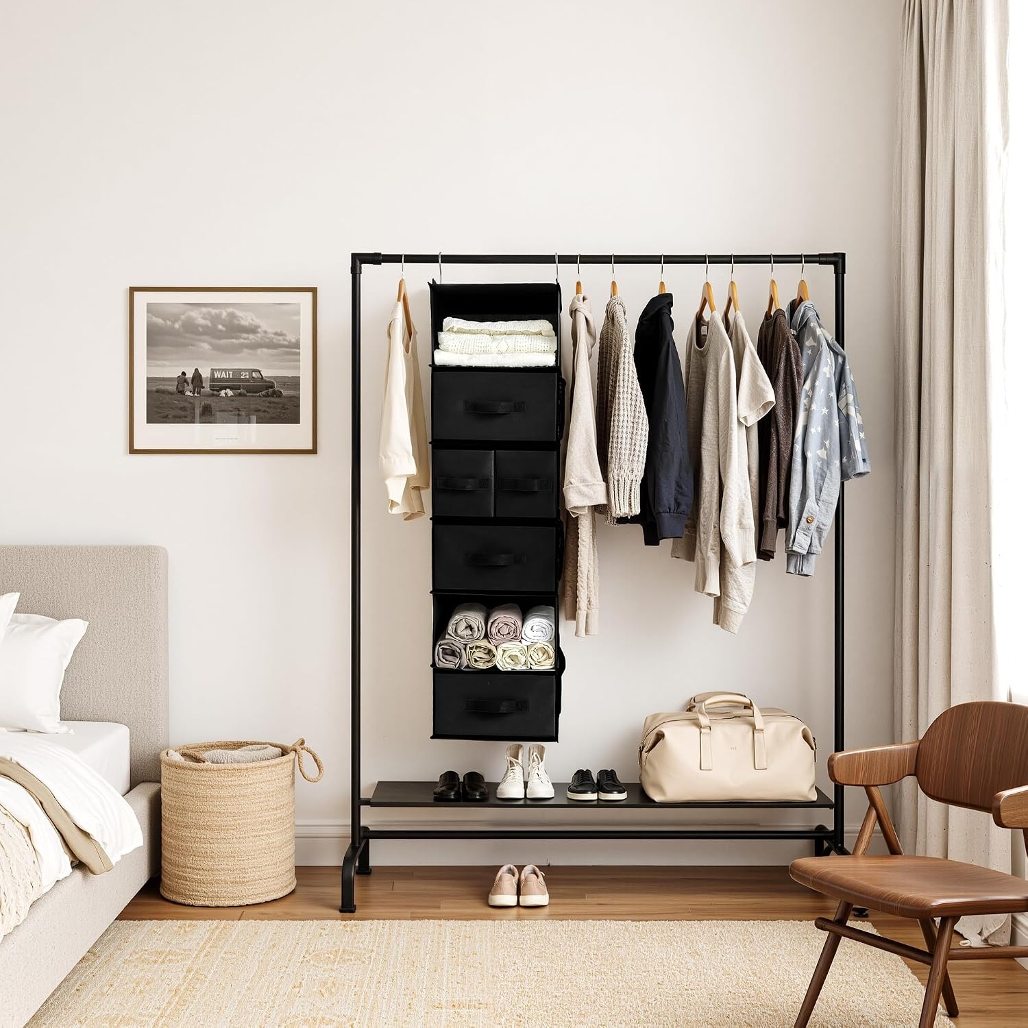 image:imageGRANNY SAYS Hanging Closet Organizer 6 Shelves Closet Organizers and Storage with 5 Drawers 6 Side Pockets Closet Hanging Organizer Hanging Storage Organizer for Closet Baby Clothes Gray6 Tier5 Drawersblack