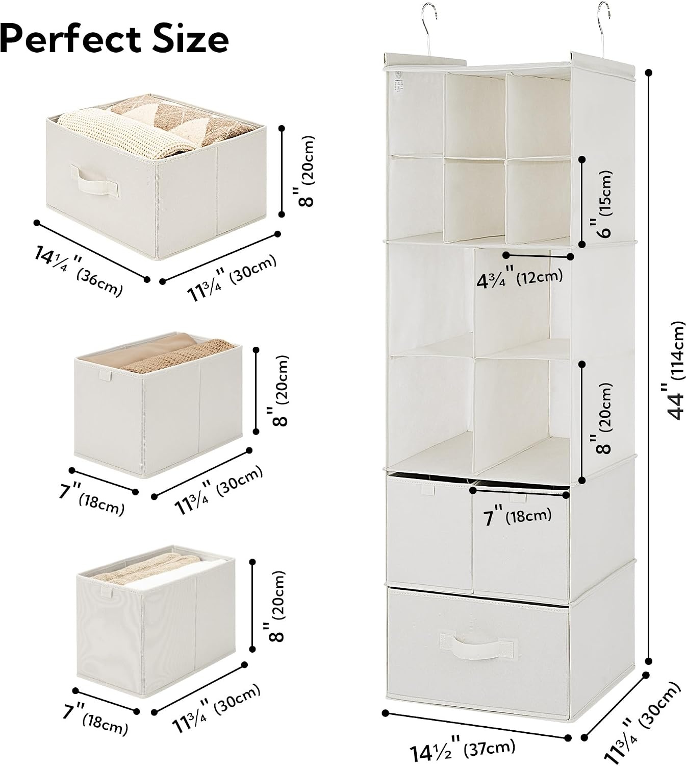 image:imageGRANNY SAYS Hanging Closet Organizer with Drawers 6 Shelf Dividers Closet Hanging Organizer Portable Foldable Hanging Shelves for Closet Dorm Room Bedroom Kids Room Beige6 Tier10 Cubiclesbeige