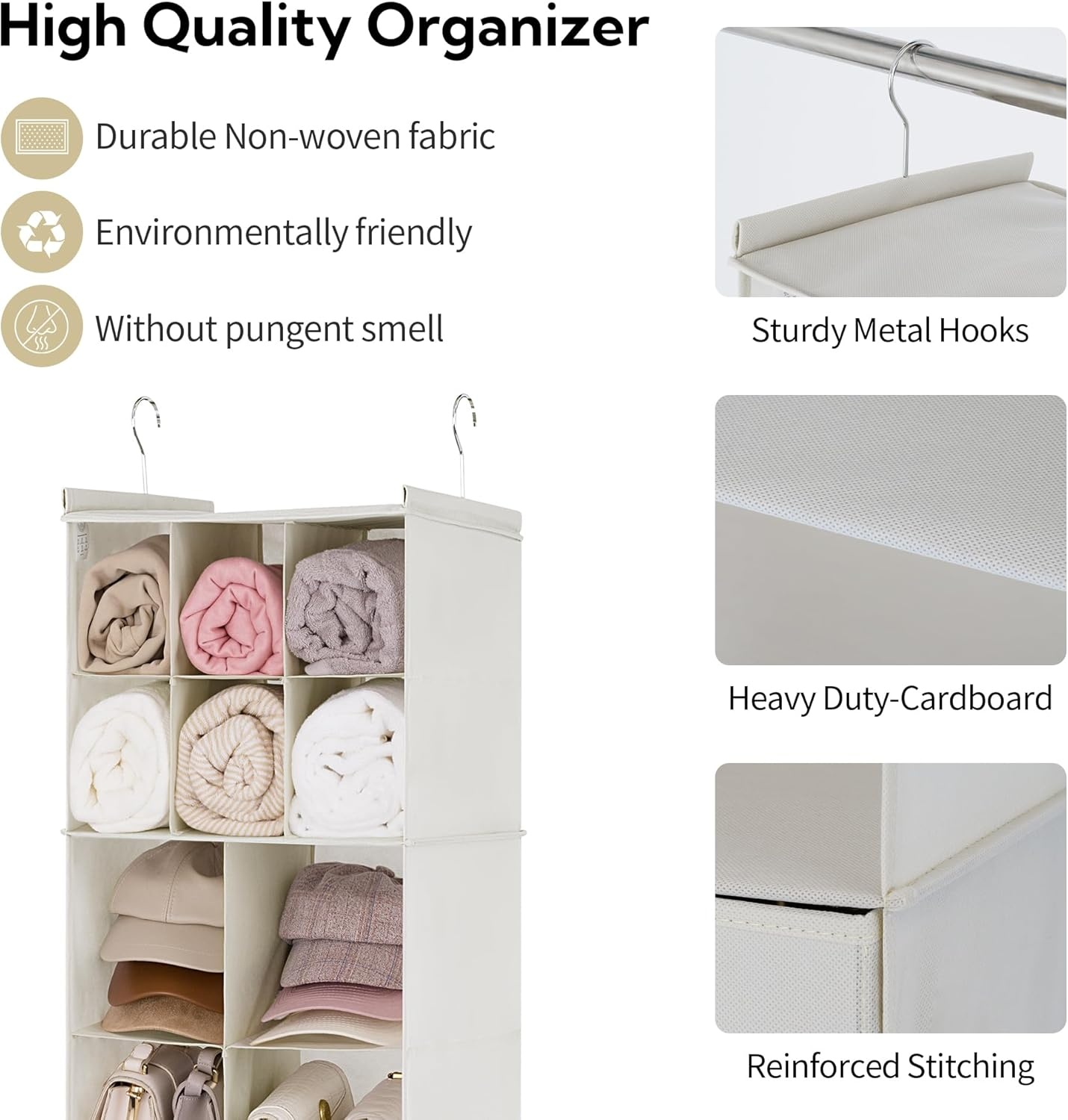 image:imageGRANNY SAYS Hanging Closet Organizer with Drawers 6 Shelf Dividers Closet Hanging Organizer Portable Foldable Hanging Shelves for Closet Dorm Room Bedroom Kids Room Beige6 Tier10 Cubiclesbeige