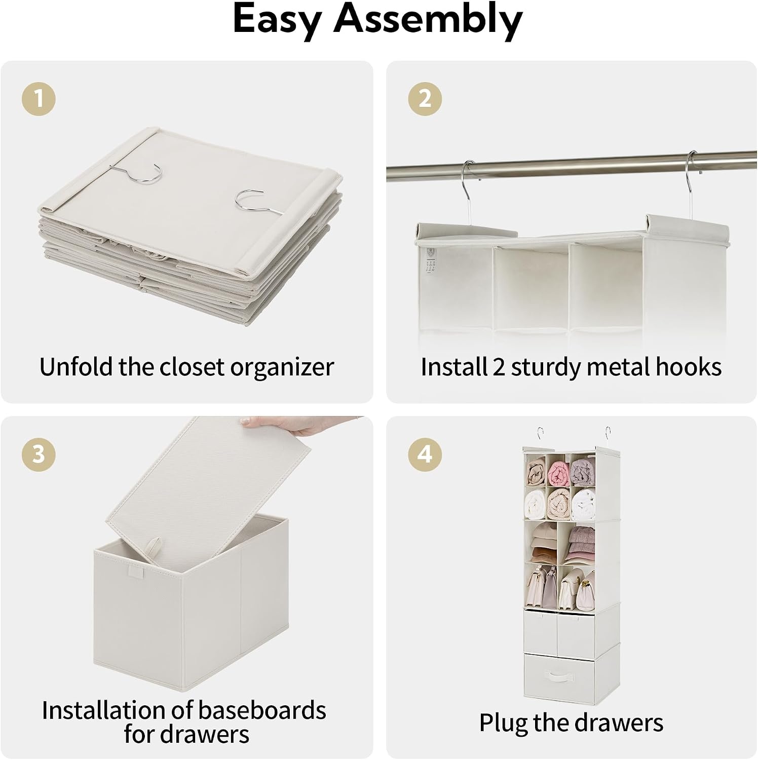 image:imageGRANNY SAYS Hanging Closet Organizer with Drawers 6 Shelf Dividers Closet Hanging Organizer Portable Foldable Hanging Shelves for Closet Dorm Room Bedroom Kids Room Beige6 Tier10 Cubiclesbeige