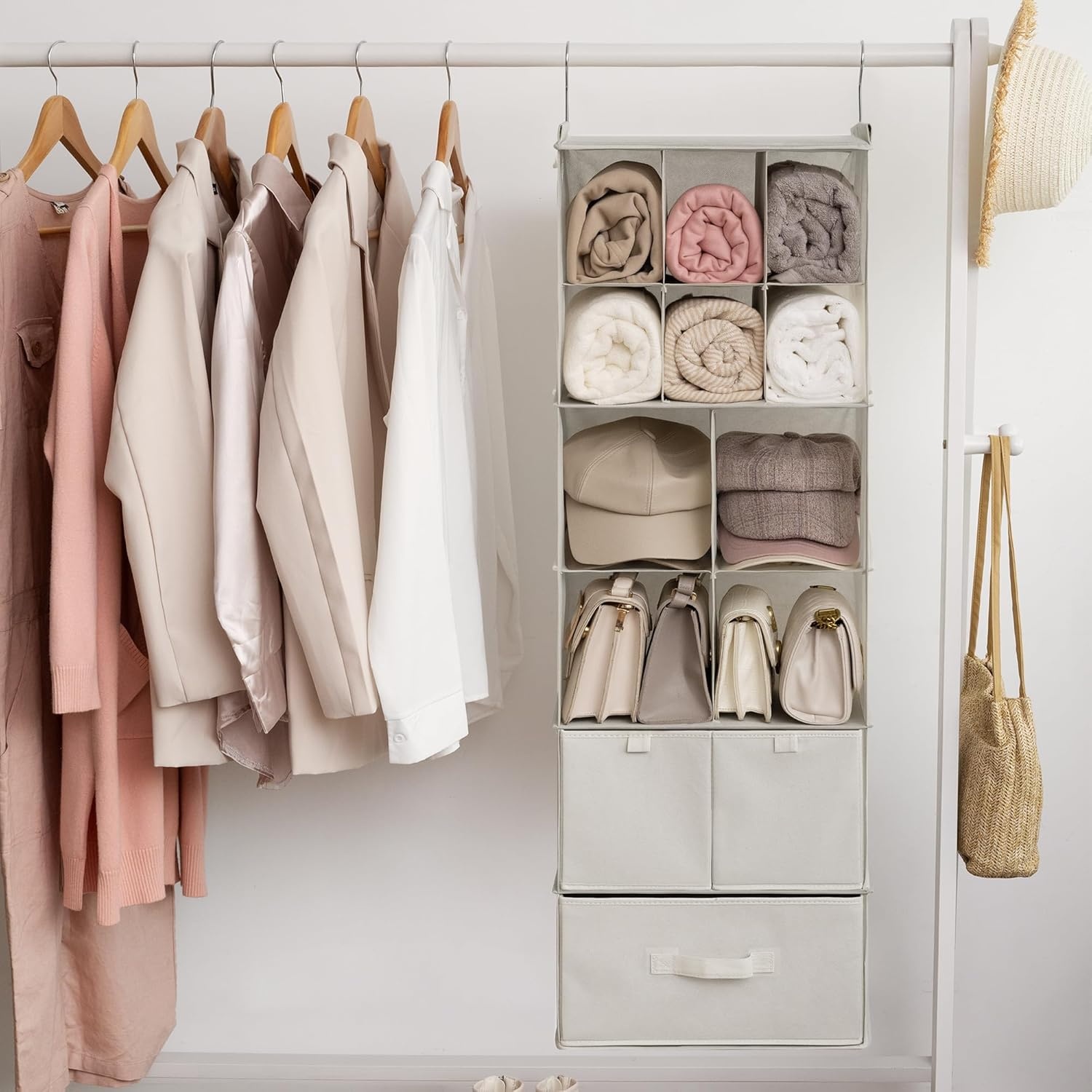 image:imageGRANNY SAYS Hanging Closet Organizer with Drawers 6 Shelf Dividers Closet Hanging Organizer Portable Foldable Hanging Shelves for Closet Dorm Room Bedroom Kids Room Beige6 Tier10 Cubiclesbeige