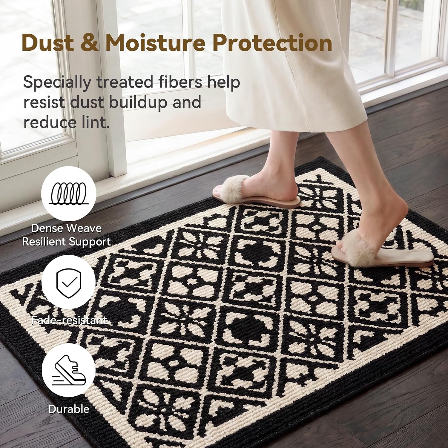 image:imageGRANNY SAYS Indoor Doormat 20 x 32 NonSlip Front Door Mats Outdoor Welcome Mat Washable Low Profile Indoor Door Mats for Entryway Floor Inside Back DoormatsBlackfloral Check