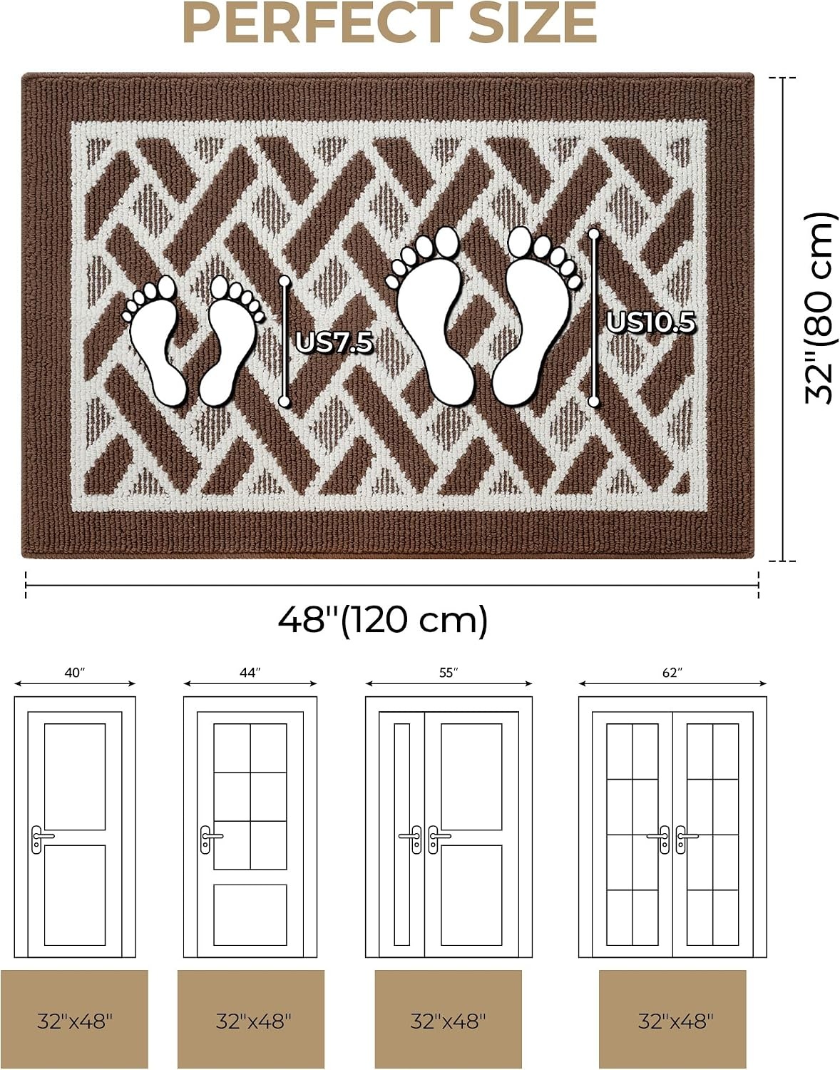 image:imageGRANNY SAYS Indoor Doormat 20 x 32 NonSlip Front Door Mats Outdoor Welcome Mat Washable Low Profile Indoor Door Mats for Entryway Floor Inside Back DoormatsBrown and White