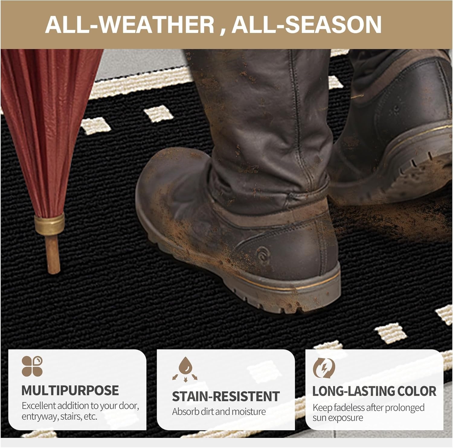image:imageGRANNY SAYS Indoor Doormat 20 x 32 NonSlip Front Door Mats Outdoor Welcome Mat Washable Low Profile Indoor Door Mats for Entryway Floor Inside Back DoormatsBlack Tan Square