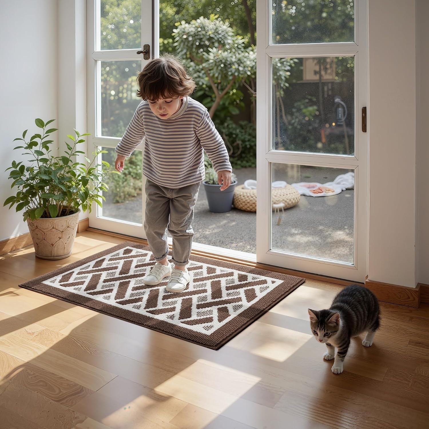image:imageGRANNY SAYS Indoor Doormat 20 x 32 NonSlip Front Door Mats Outdoor Welcome Mat Washable Low Profile Indoor Door Mats for Entryway Floor Inside Back DoormatsBrown and White