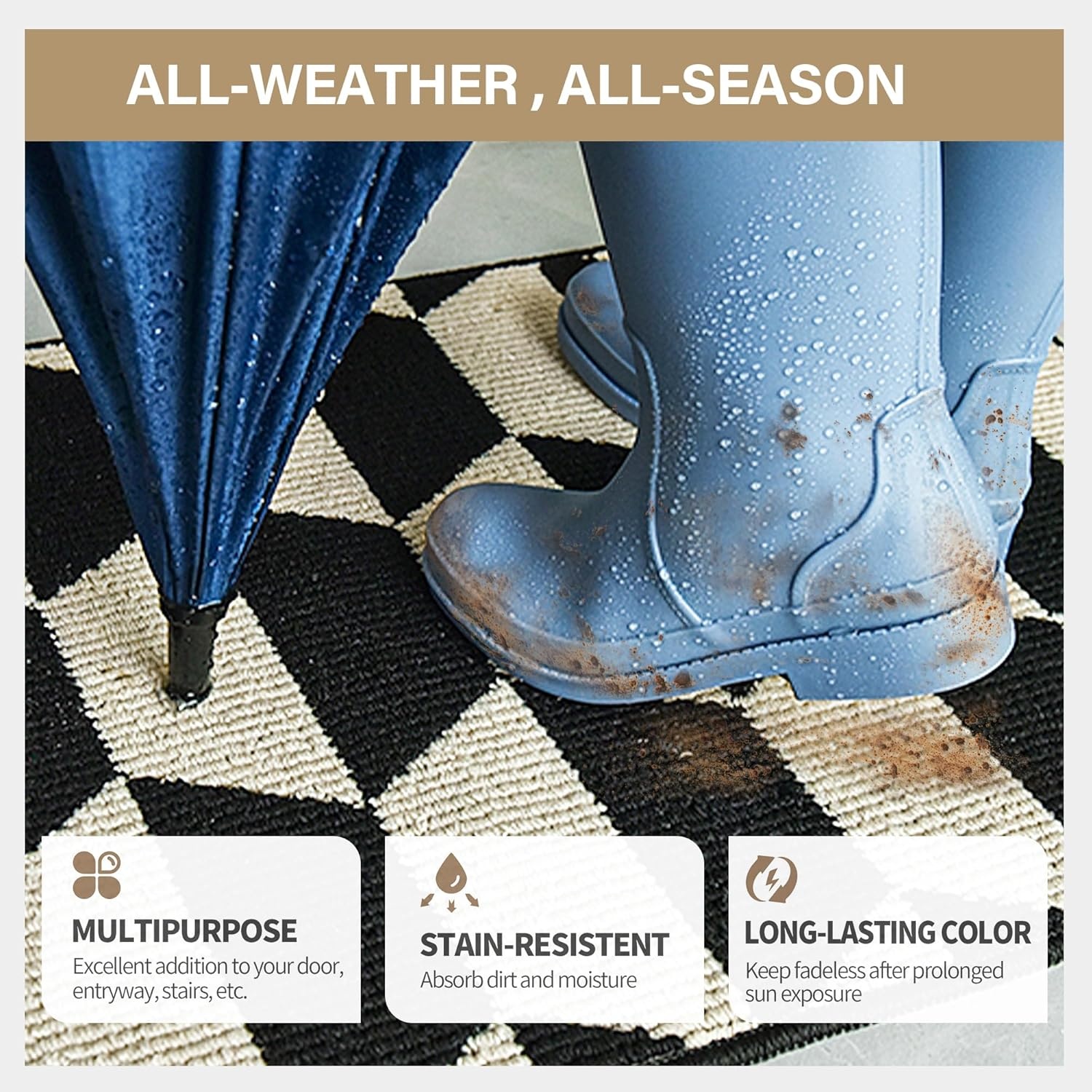 image:imageGRANNY SAYS Indoor Doormat 20 x 32 NonSlip Front Door Mats Outdoor Welcome Mat Washable Low Profile Indoor Door Mats for Entryway Floor Inside Back DoormatsBlackTan