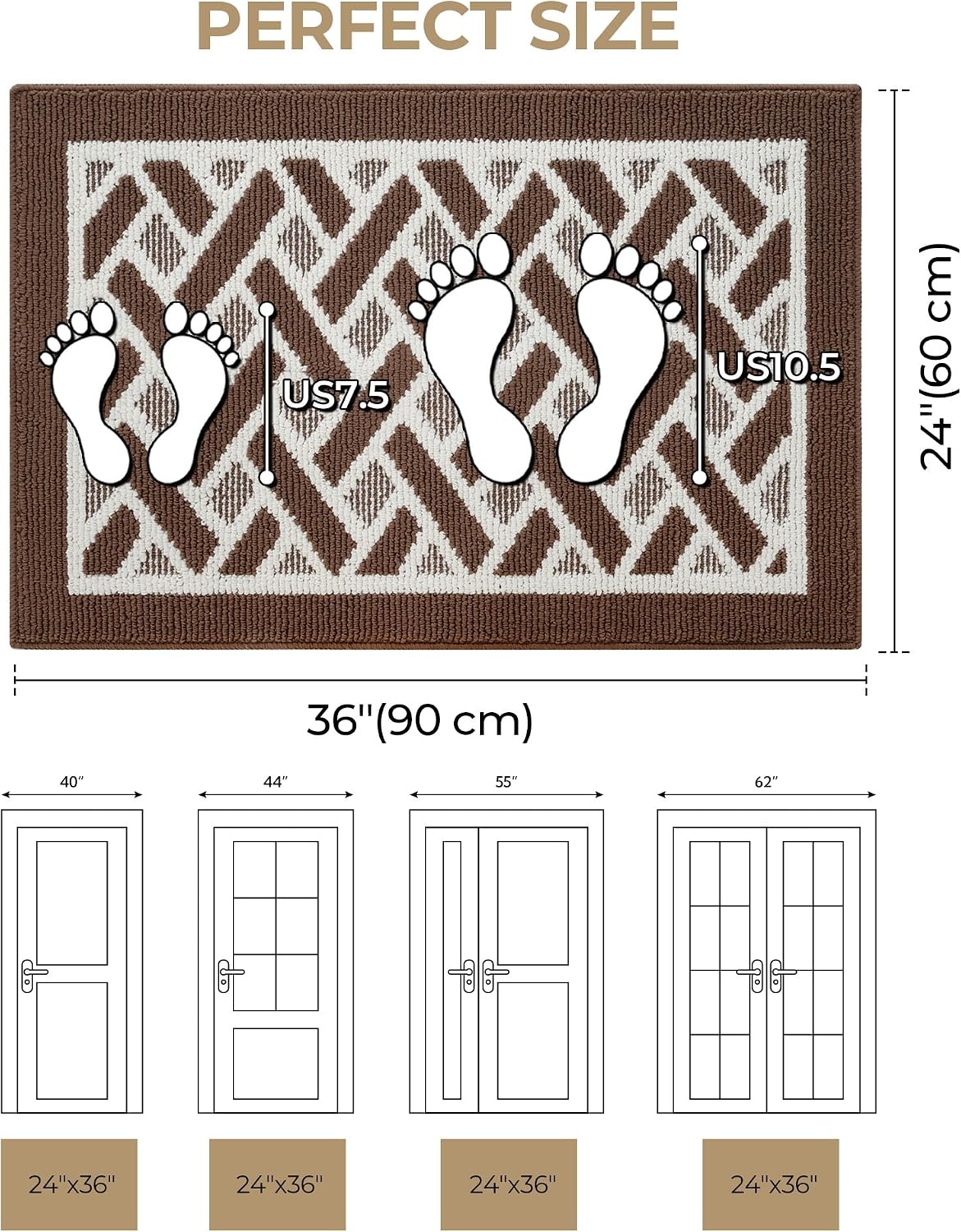 image:imageGRANNY SAYS Indoor Doormat 20 x 32 NonSlip Front Door Mats Outdoor Welcome Mat Washable Low Profile Indoor Door Mats for Entryway Floor Inside Back DoormatsBrown and White