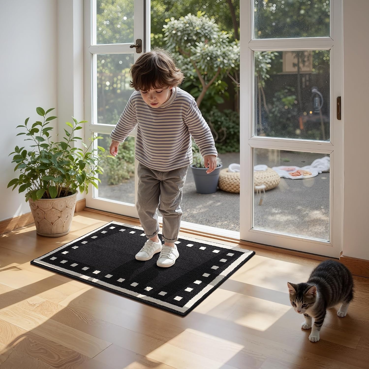 image:imageGRANNY SAYS Indoor Doormat 20 x 32 NonSlip Front Door Mats Outdoor Welcome Mat Washable Low Profile Indoor Door Mats for Entryway Floor Inside Back DoormatsBlack Tan Square