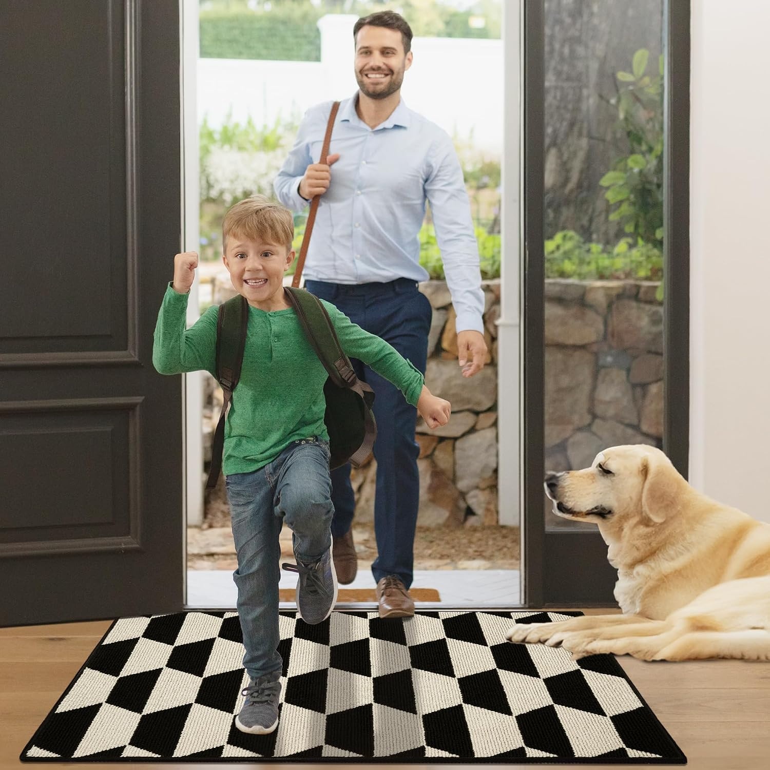 image:imageGRANNY SAYS Indoor Doormat 20 x 32 NonSlip Front Door Mats Outdoor Welcome Mat Washable Low Profile Indoor Door Mats for Entryway Floor Inside Back DoormatsBlackTan