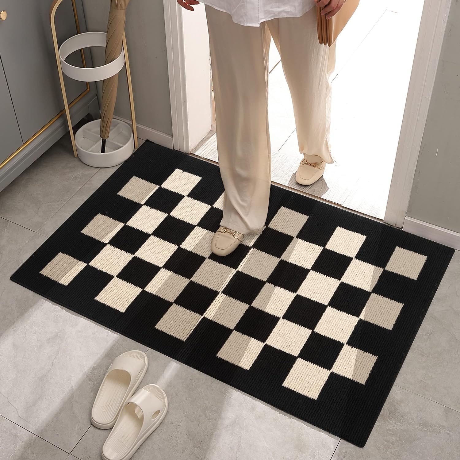 image:imageGRANNY SAYS Indoor Doormat 20 x 32 NonSlip Front Door Mats Outdoor Welcome Mat Washable Low Profile Indoor Door Mats for Entryway Floor Inside Back DoormatsCheckerboard