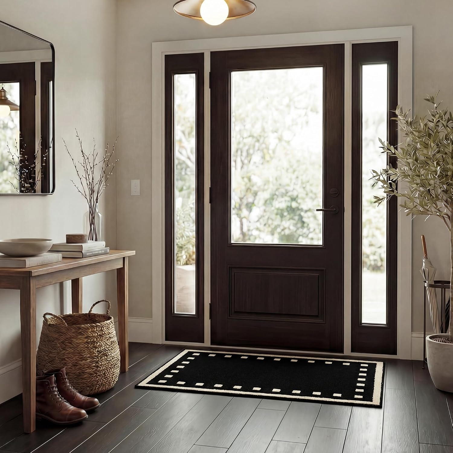 image:imageGRANNY SAYS Indoor Doormat 20 x 32 NonSlip Front Door Mats Outdoor Welcome Mat Washable Low Profile Indoor Door Mats for Entryway Floor Inside Back DoormatsBlack Tan Square