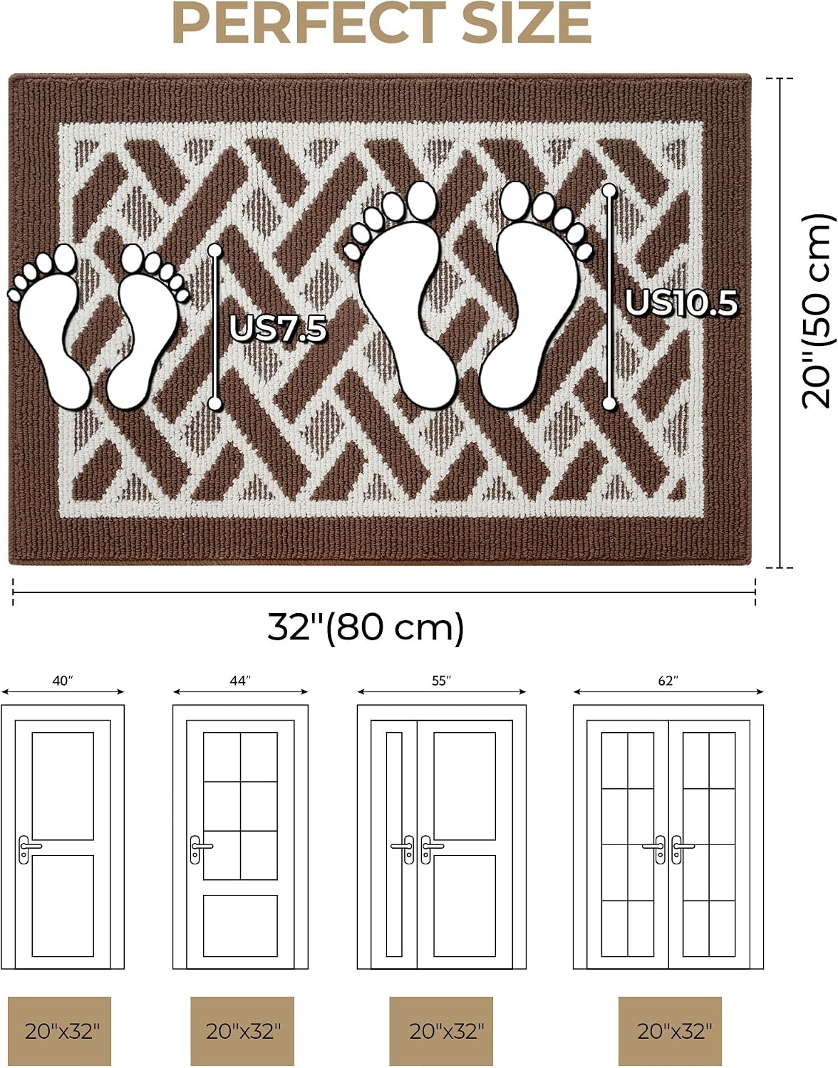 image:imageGRANNY SAYS Indoor Doormat 20 x 32 NonSlip Front Door Mats Outdoor Welcome Mat Washable Low Profile Indoor Door Mats for Entryway Floor Inside Back DoormatsBrown and White
