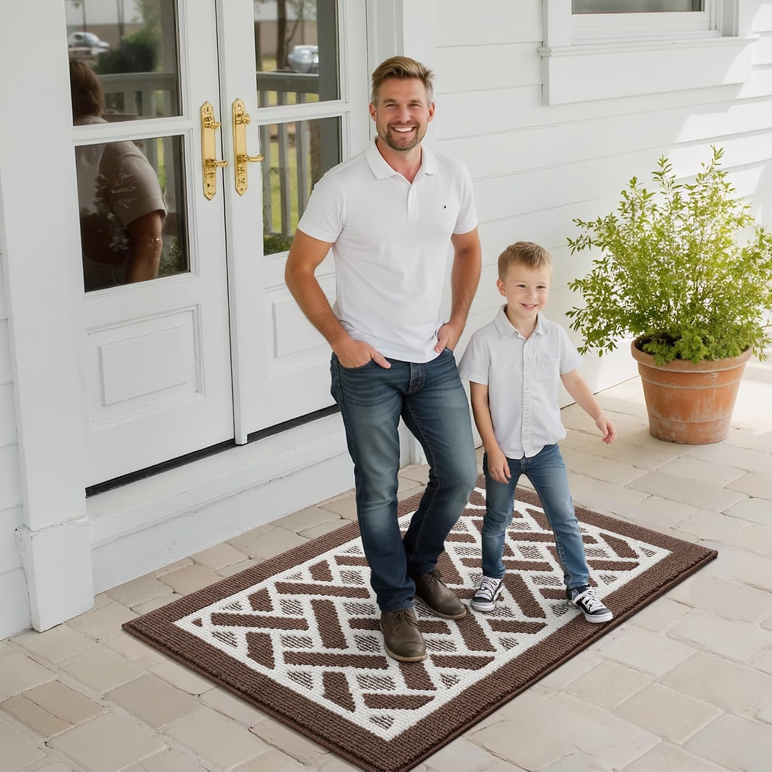 image:imageGRANNY SAYS Indoor Doormat 20 x 32 NonSlip Front Door Mats Outdoor Welcome Mat Washable Low Profile Indoor Door Mats for Entryway Floor Inside Back DoormatsBrown and White