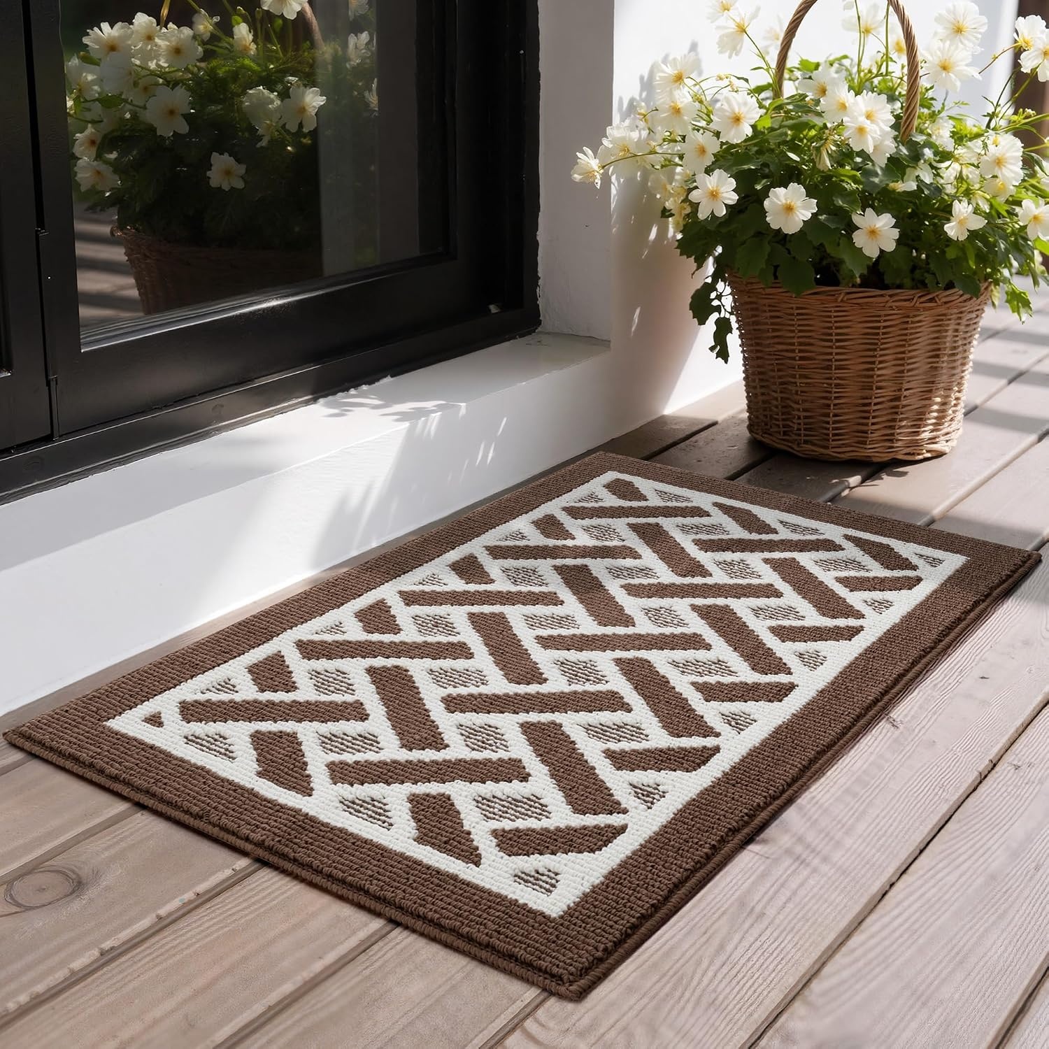 image:imageGRANNY SAYS Indoor Doormat 20 x 32 NonSlip Front Door Mats Outdoor Welcome Mat Washable Low Profile Indoor Door Mats for Entryway Floor Inside Back DoormatsBrown and White