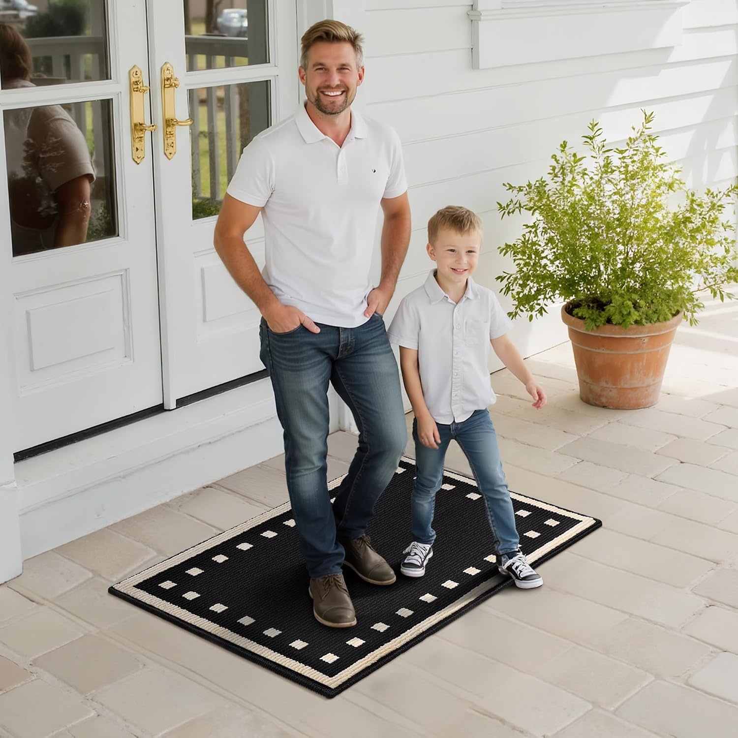 image:imageGRANNY SAYS Indoor Doormat 20 x 32 NonSlip Front Door Mats Outdoor Welcome Mat Washable Low Profile Indoor Door Mats for Entryway Floor Inside Back DoormatsBlack Tan Square